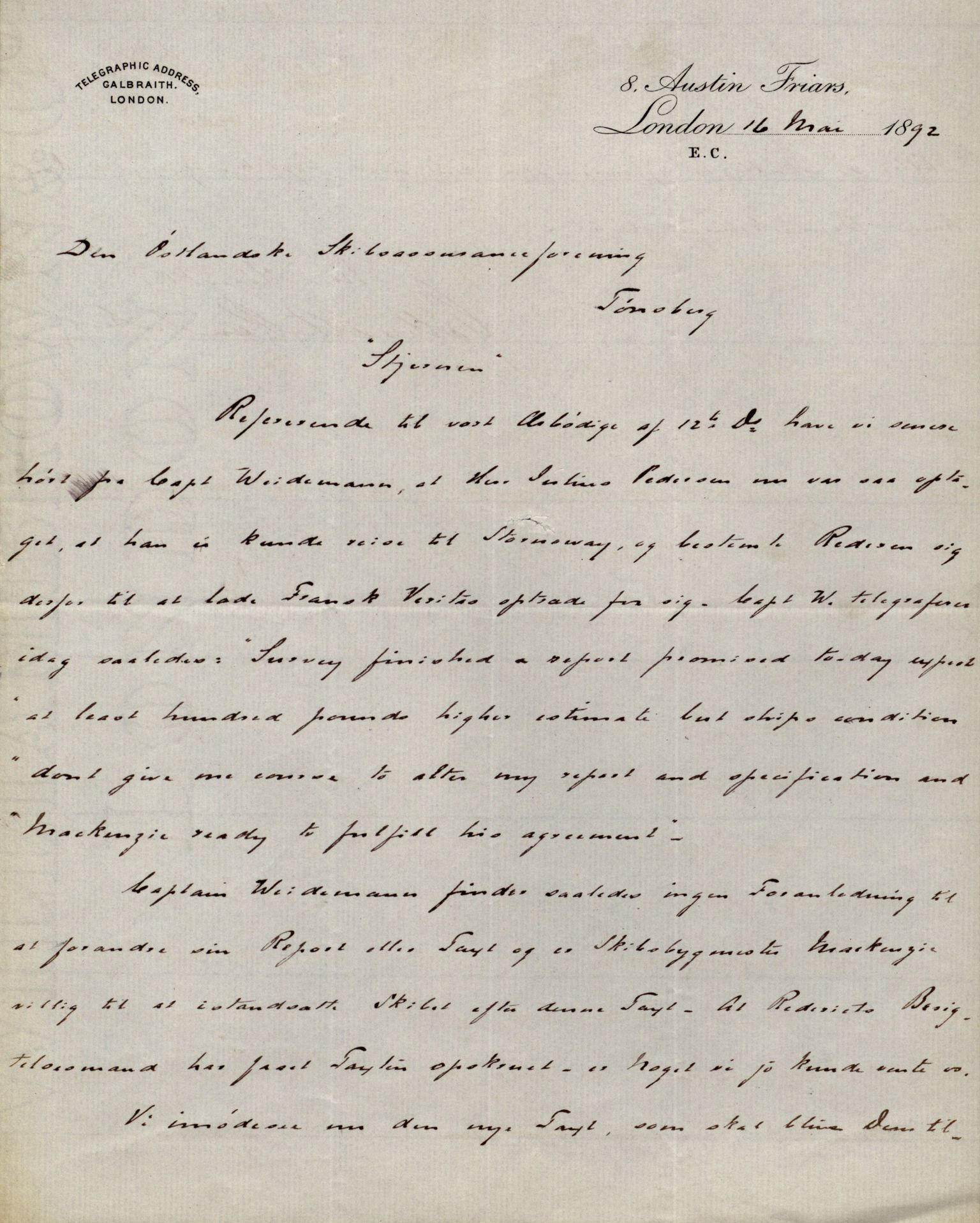 Pa 63 - Østlandske skibsassuranceforening, VEMU/A-1079/G/Ga/L0028/0005: Havaridokumenter / Tjømø, Magnolia, Caroline, Olaf, Stjernen, 1892, p. 206