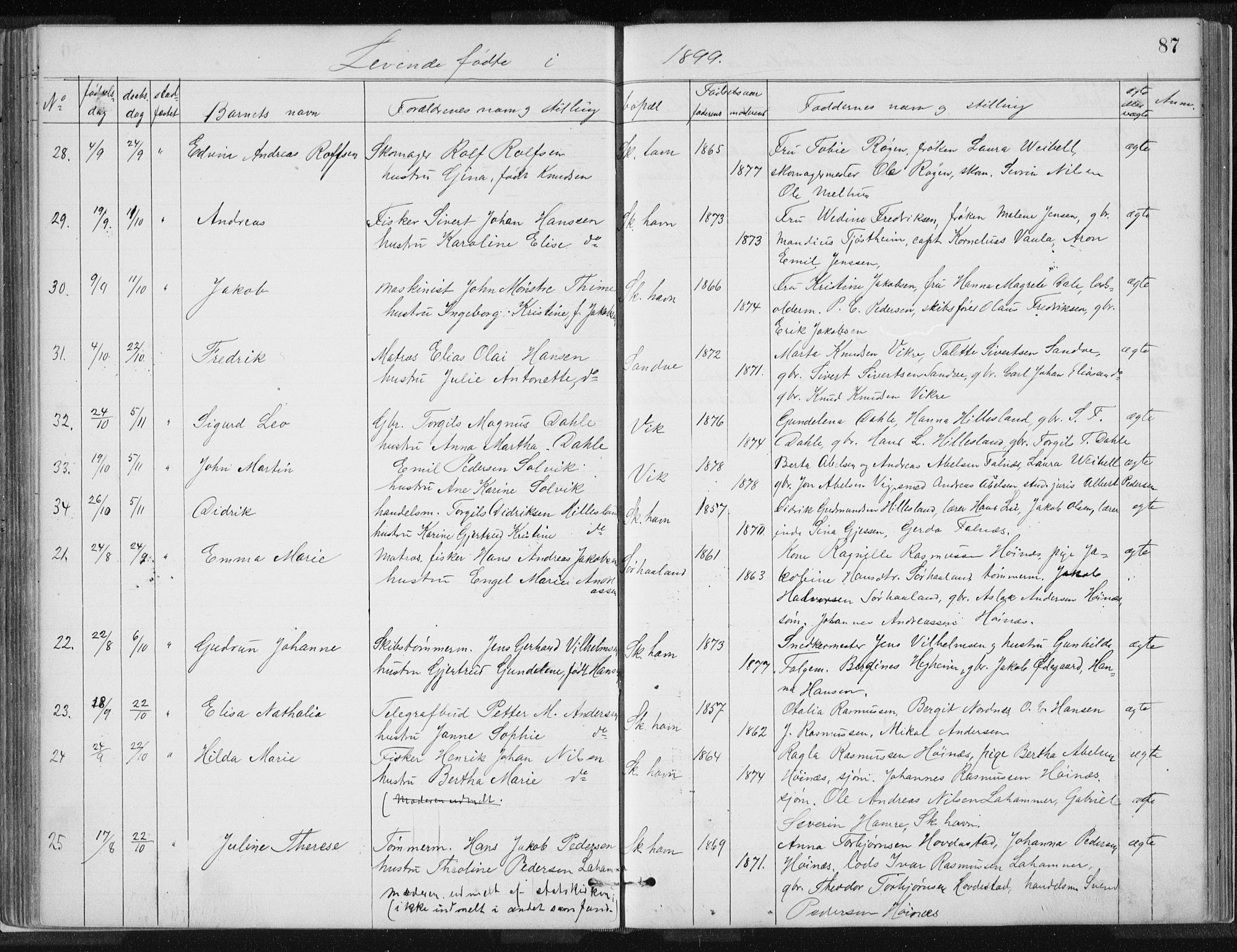 Skudenes sokneprestkontor, SAST/A -101849/H/Ha/Hab/L0007: Parish register (copy) no. B 7, 1885-1899, p. 87