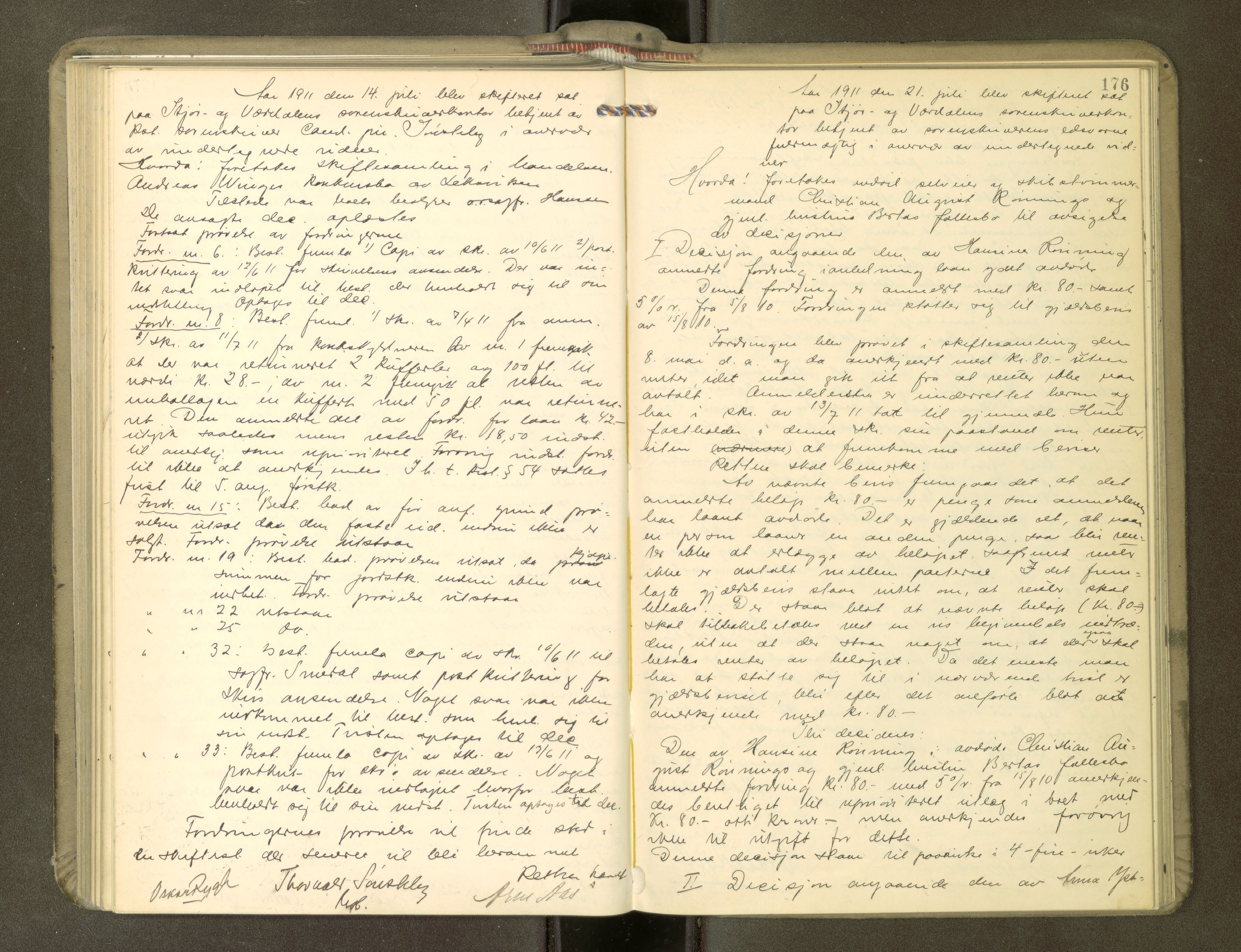 Stjør- og Verdal sorenskriveri, AV/SAT-A-4167/1/3/3B/L0011: Skifteforhandlingsprotokoll, 1909-1912, p. 176