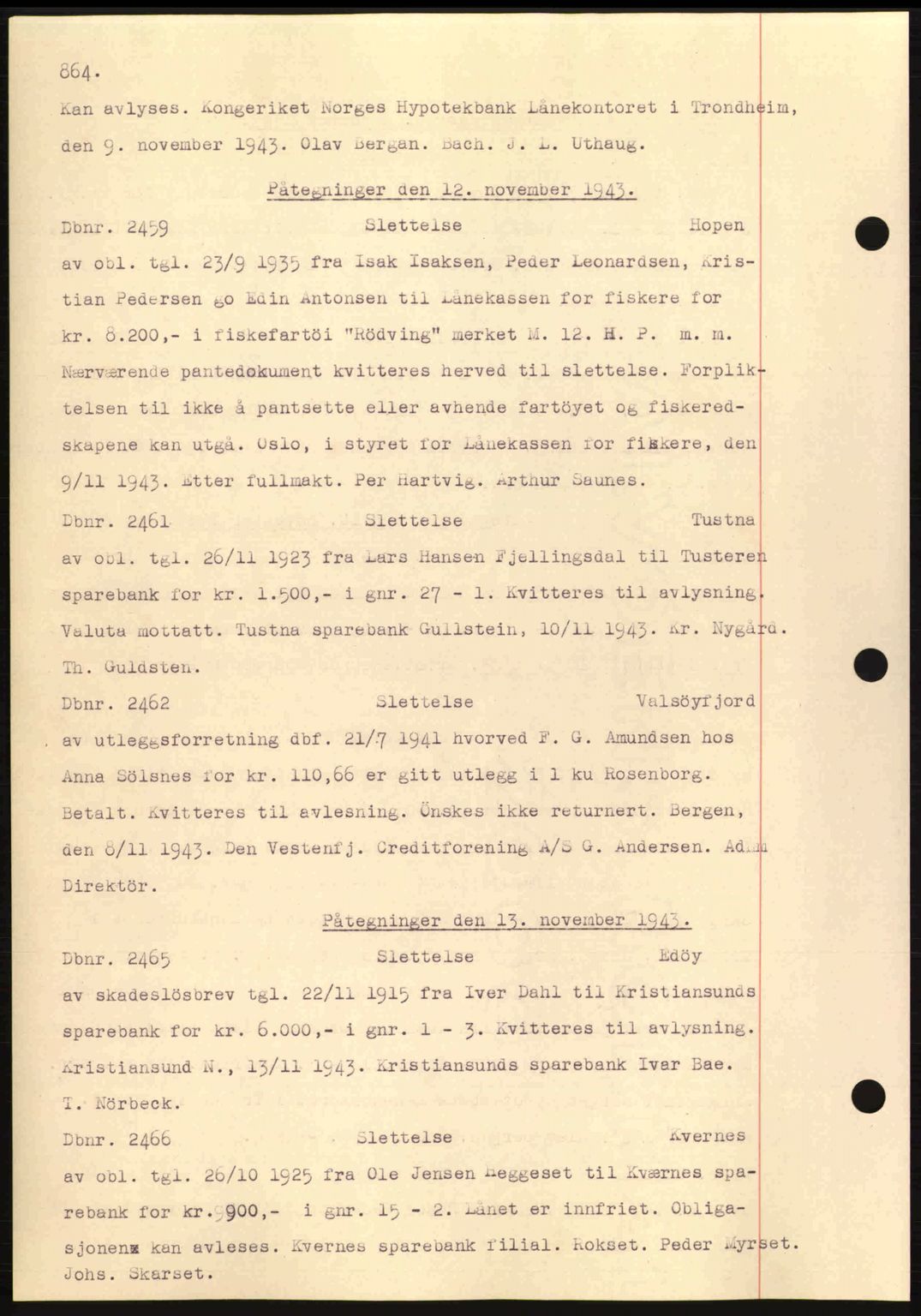 Nordmøre sorenskriveri, AV/SAT-A-4132/1/2/2Ca: Mortgage book no. C81, 1940-1945, Diary no: : 2459/1943