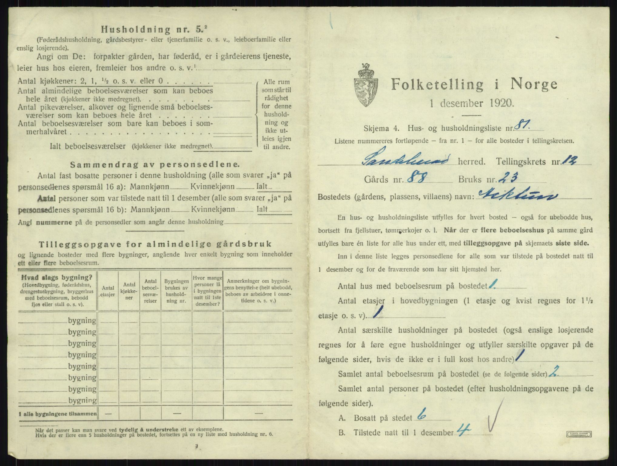 SAKO, 1920 census for Sandeherred, 1920, p. 2734