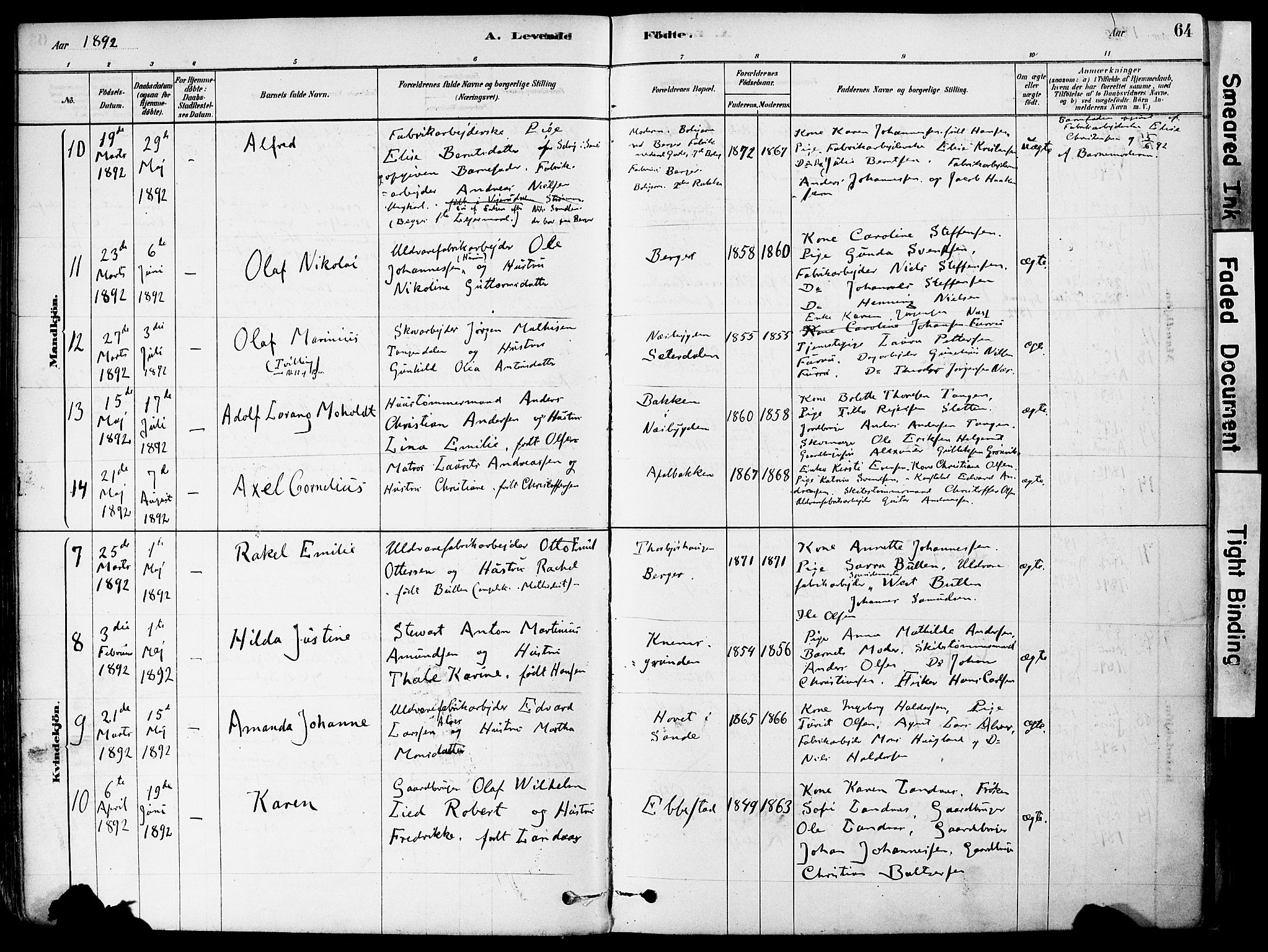 Strømm kirkebøker, AV/SAKO-A-322/F/Fa/L0004: Parish register (official) no. I 4, 1878-1899, p. 64