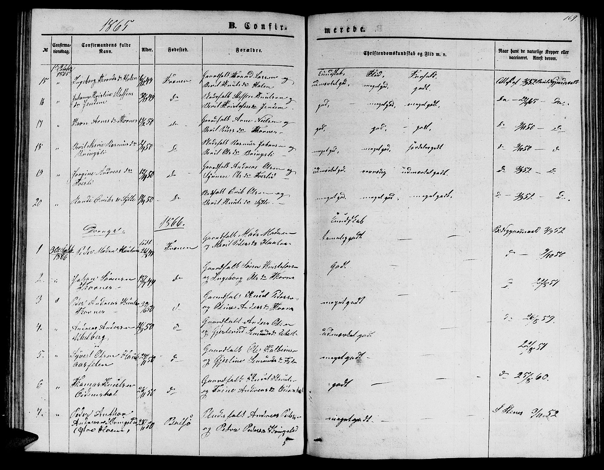 Ministerialprotokoller, klokkerbøker og fødselsregistre - Møre og Romsdal, SAT/A-1454/565/L0753: Parish register (copy) no. 565C02, 1845-1870, p. 169