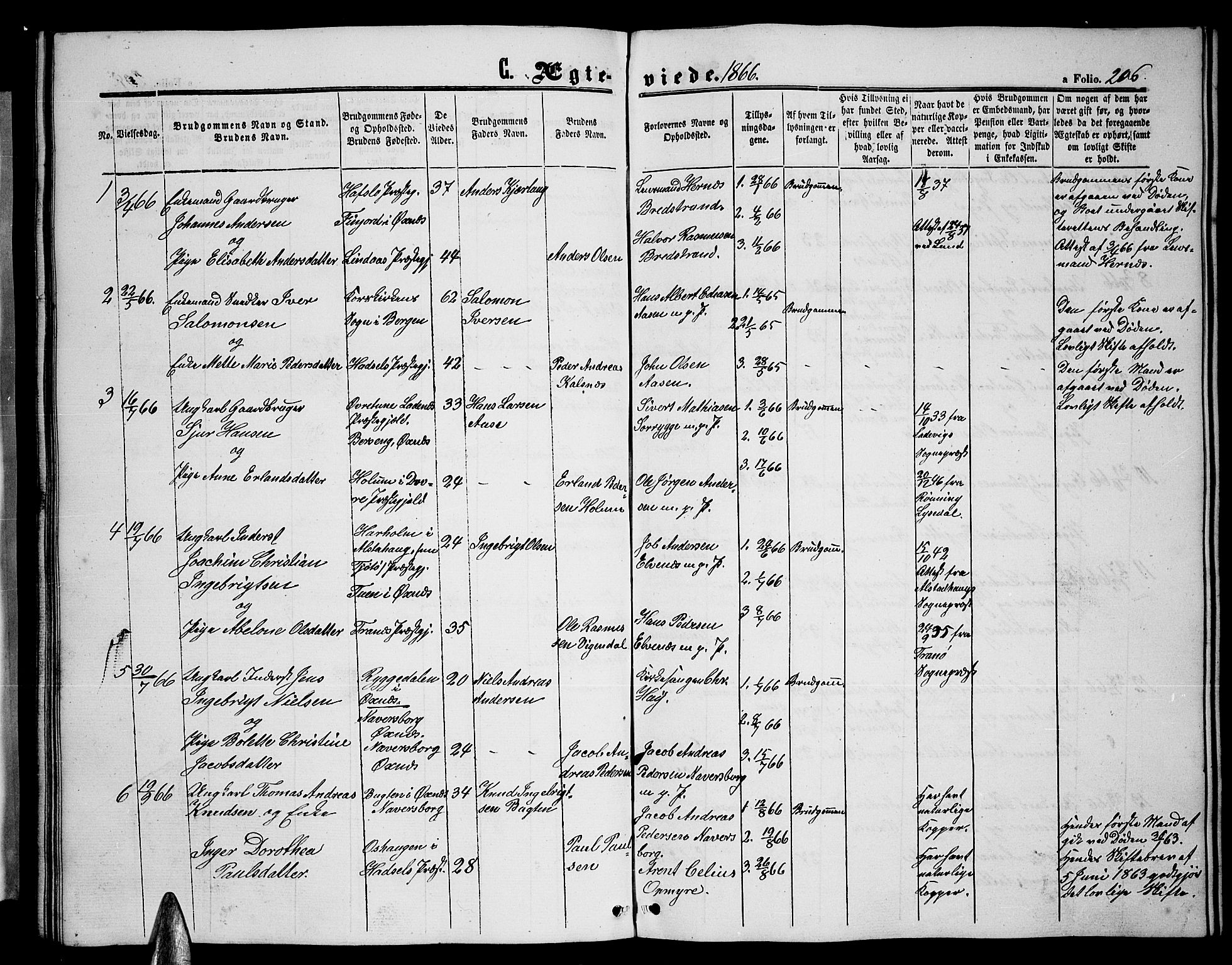 Ministerialprotokoller, klokkerbøker og fødselsregistre - Nordland, AV/SAT-A-1459/893/L1347: Parish register (copy) no. 893C02, 1858-1866, p. 206