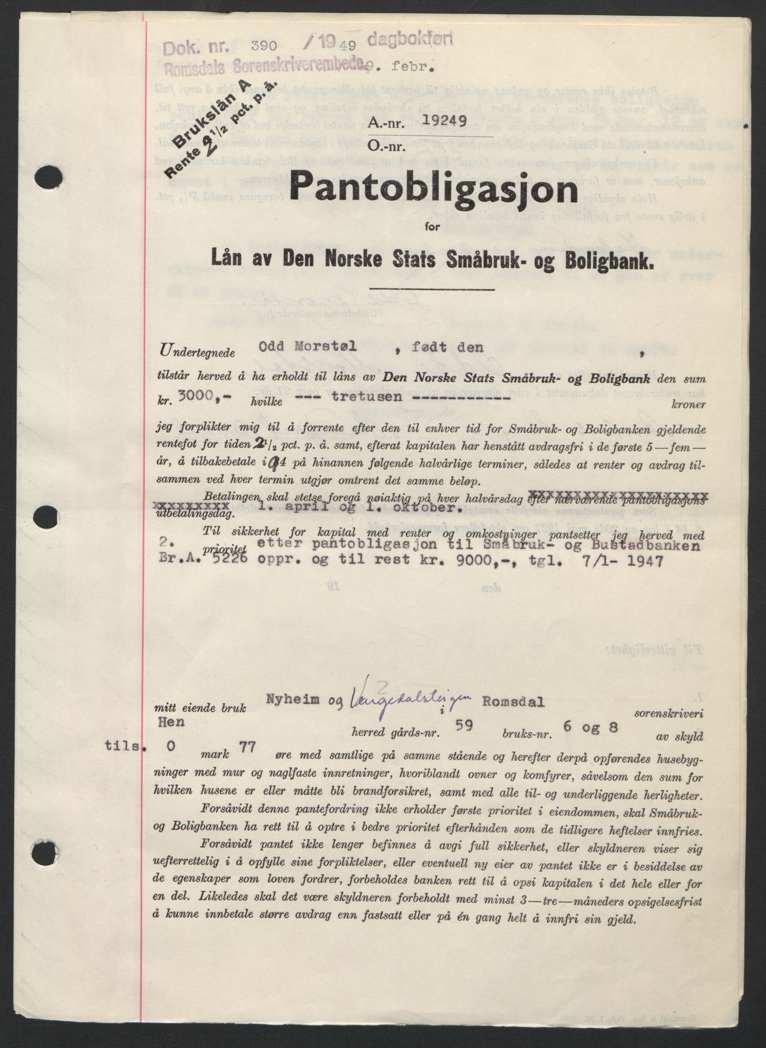 Romsdal sorenskriveri, AV/SAT-A-4149/1/2/2C: Mortgage book no. B4, 1948-1949, Diary no: : 390/1949