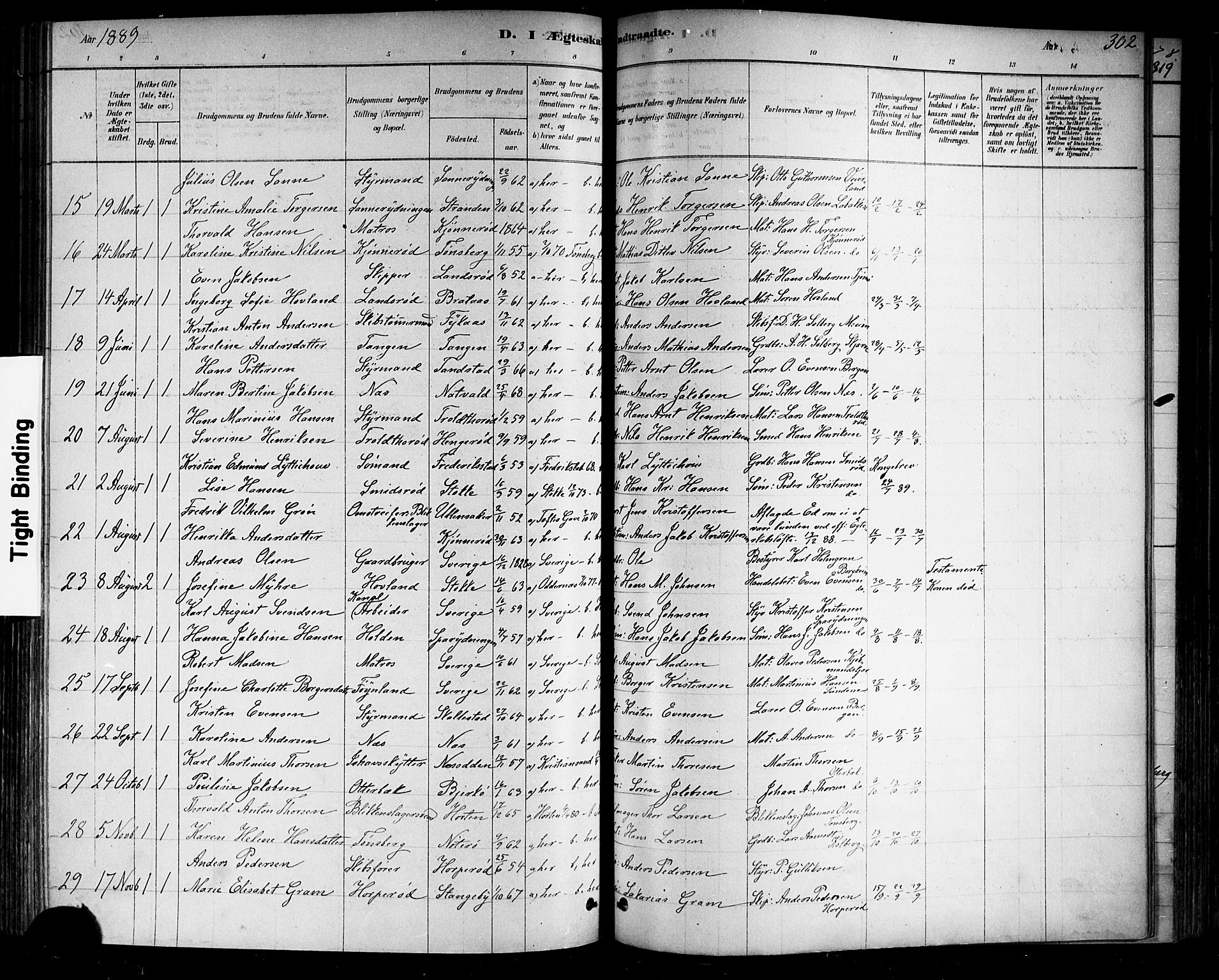 Nøtterøy kirkebøker, AV/SAKO-A-354/F/Fa/L0008: Parish register (official) no. I 8, 1878-1893, p. 302