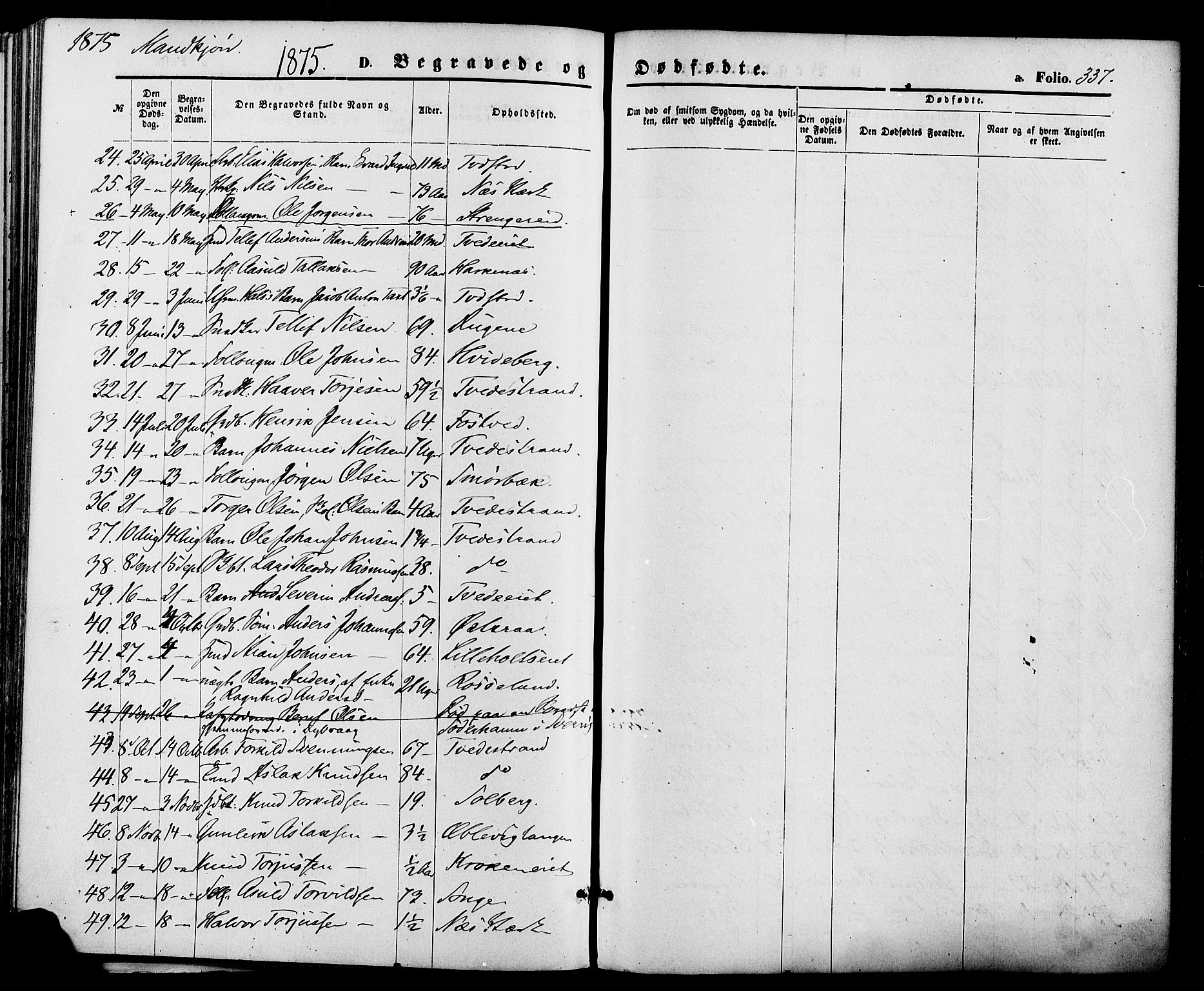 Holt sokneprestkontor, AV/SAK-1111-0021/F/Fa/L0010: Parish register (official) no. A 10, 1872-1885, p. 337