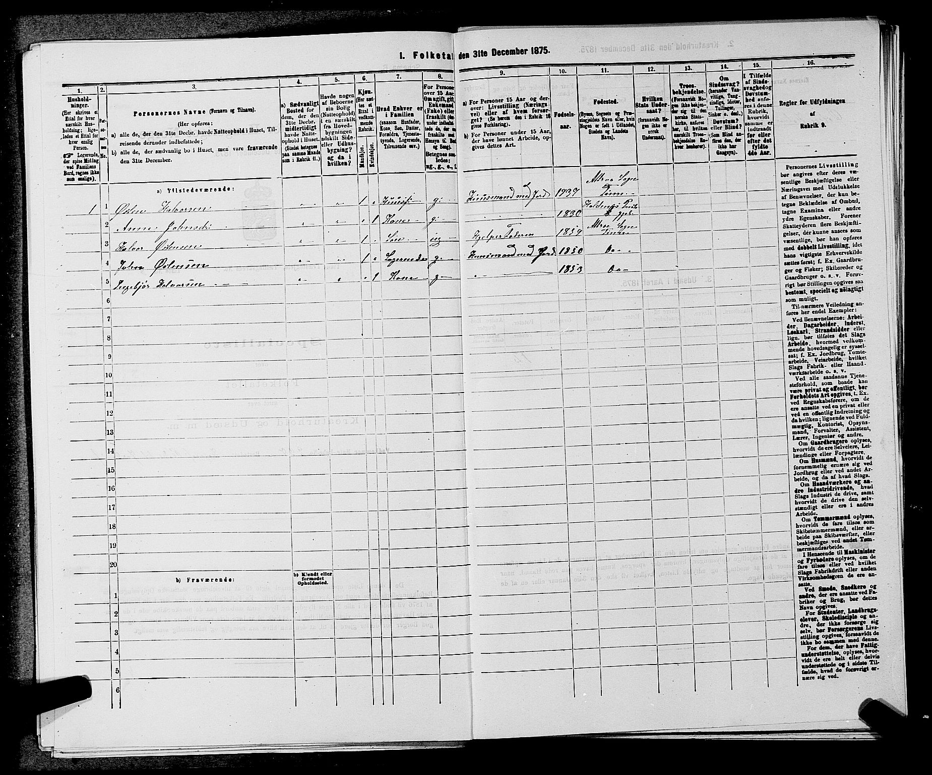 SAKO, 1875 census for 0826P Tinn, 1875, p. 698