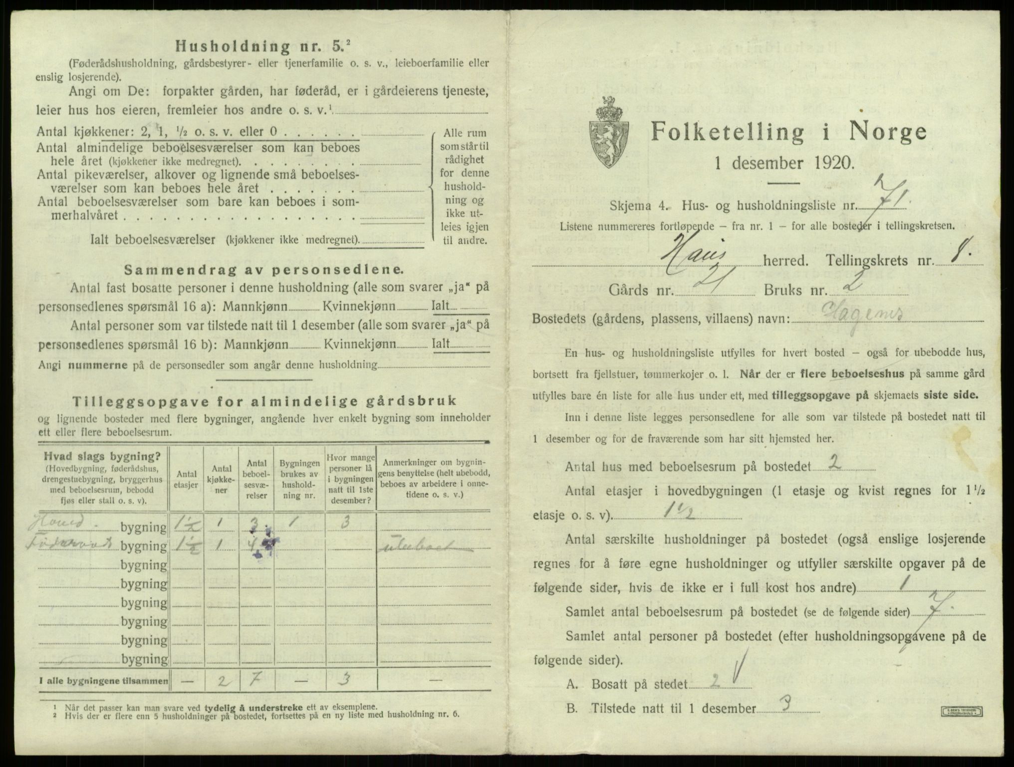 SAB, 1920 census for Haus, 1920, p. 640