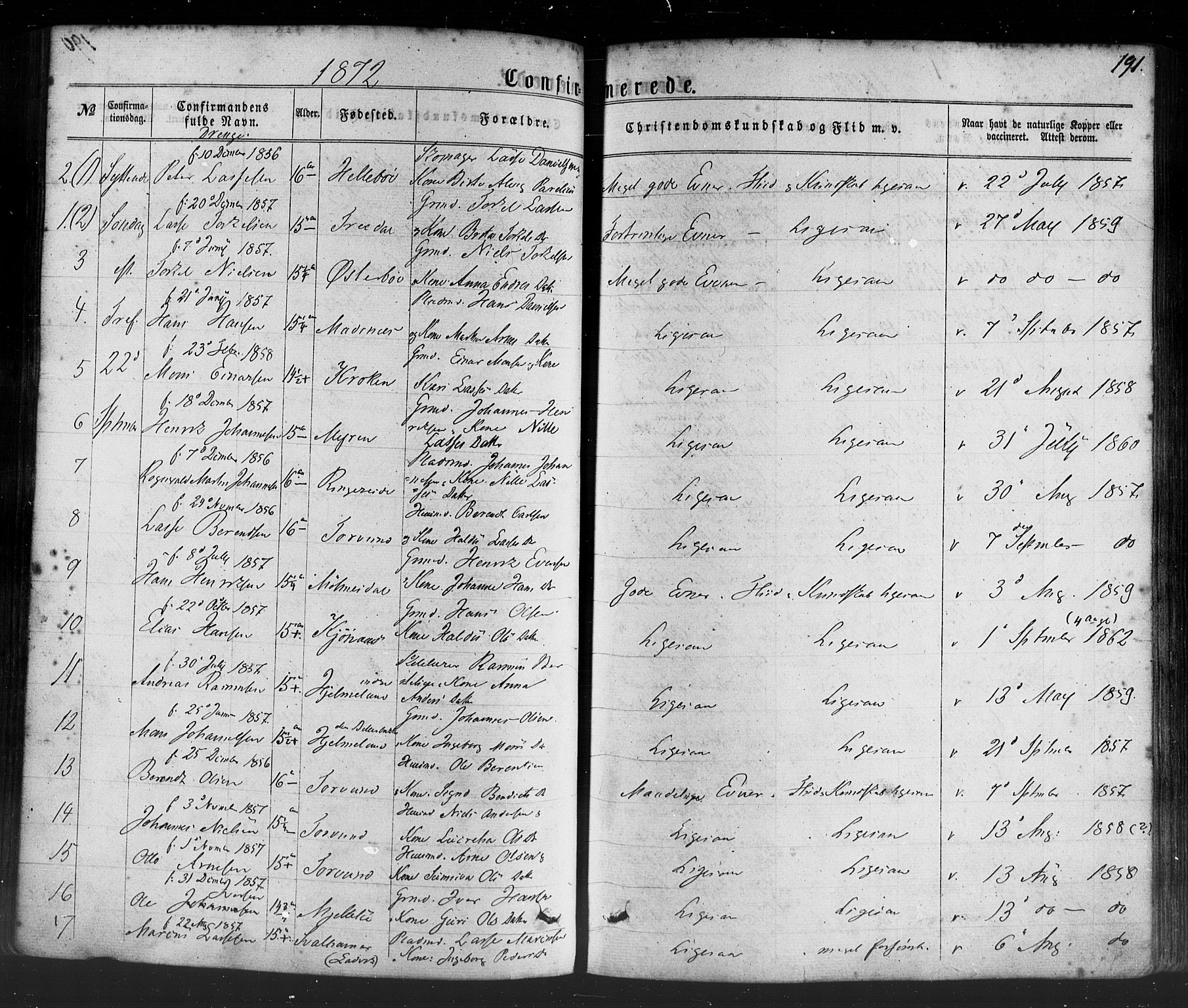 Lavik sokneprestembete, SAB/A-80901: Parish register (official) no. A 4, 1864-1881, p. 191