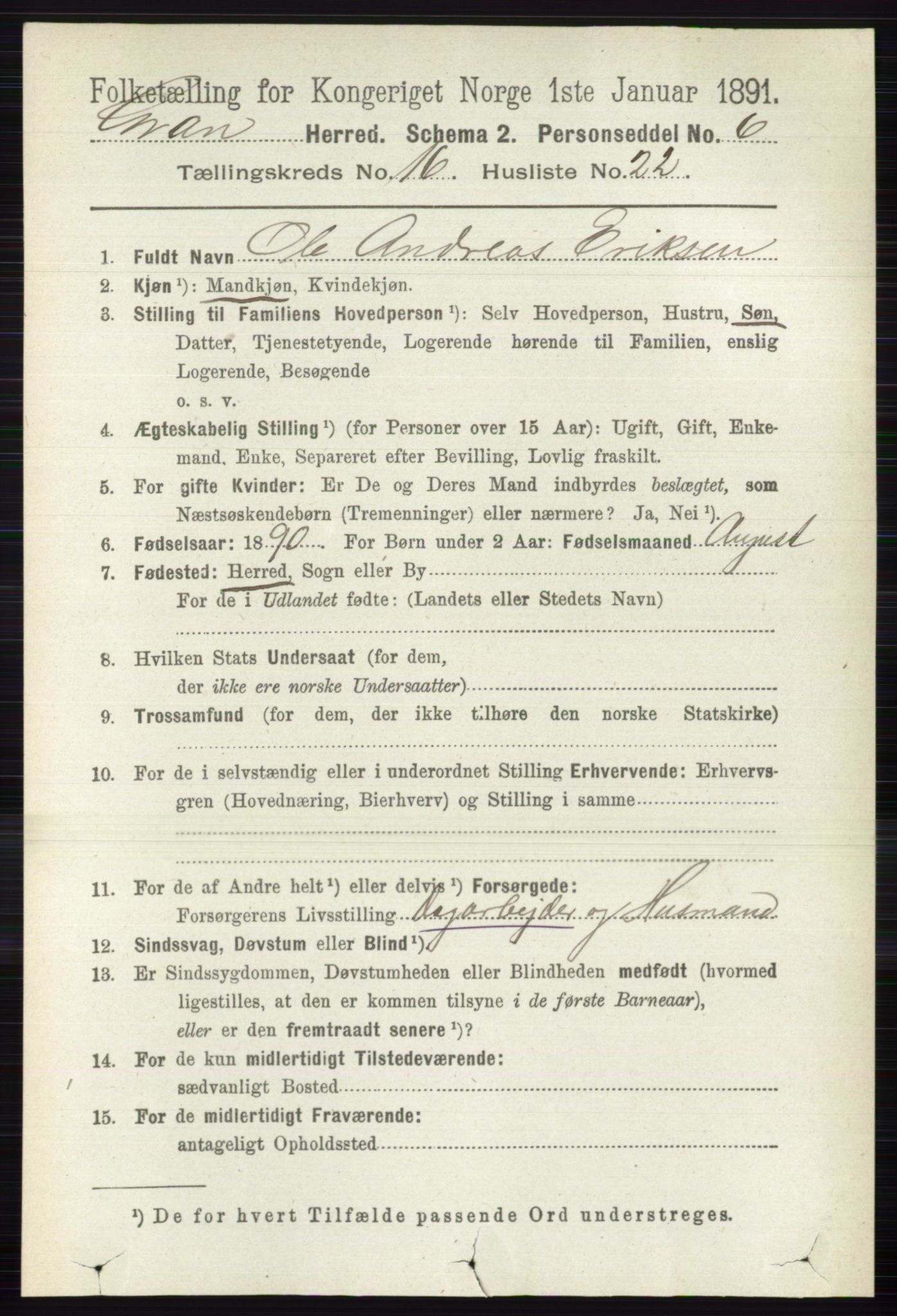 RA, 1891 census for 0534 Gran, 1891, p. 8248