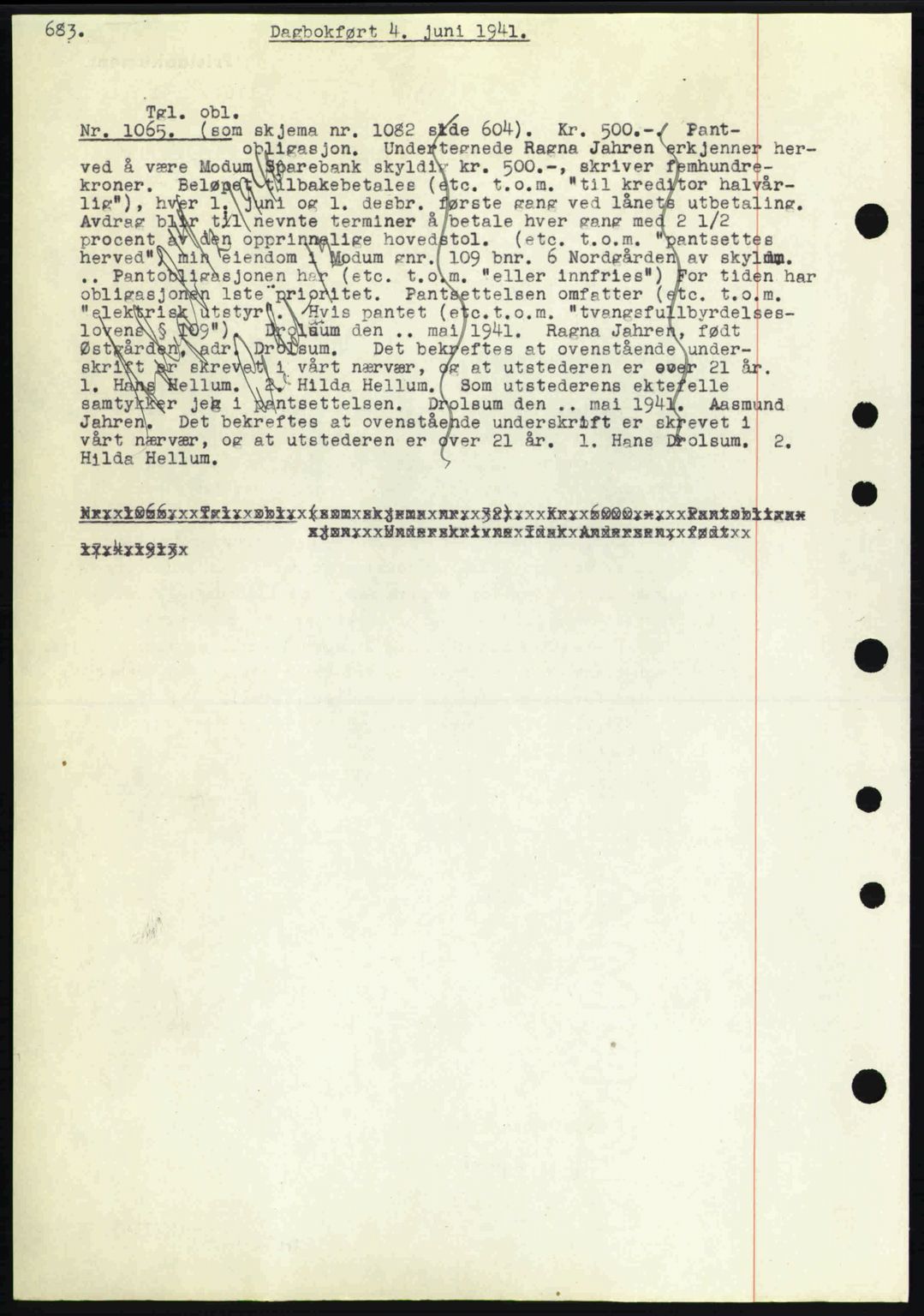 Eiker, Modum og Sigdal sorenskriveri, SAKO/A-123/G/Ga/Gab/L0043: Mortgage book no. A13, 1940-1941, Diary no: : 1165/1941