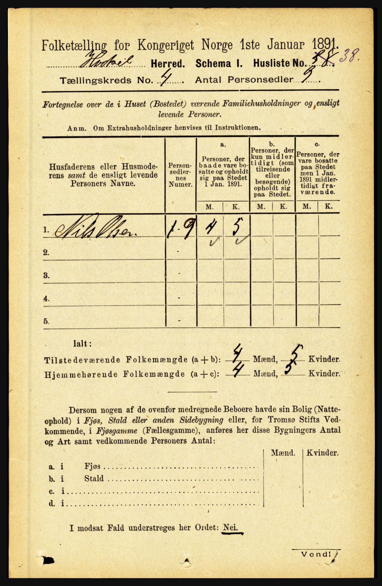 RA, 1891 census for 1866 Hadsel, 1891, p. 1692