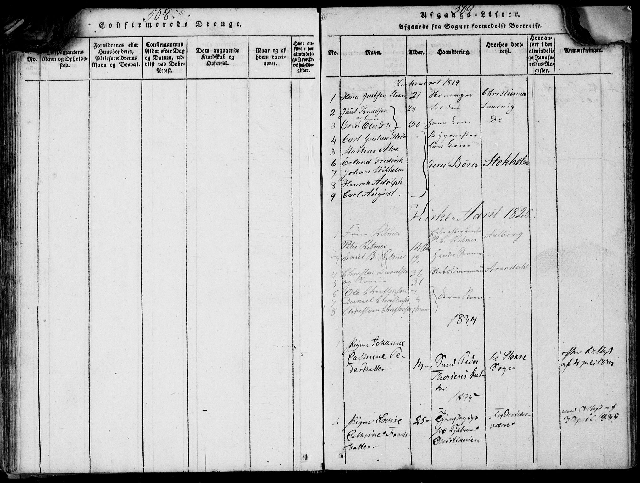 Larvik kirkebøker, SAKO/A-352/F/Fb/L0002: Parish register (official) no. II 2, 1818-1842, p. 508-509