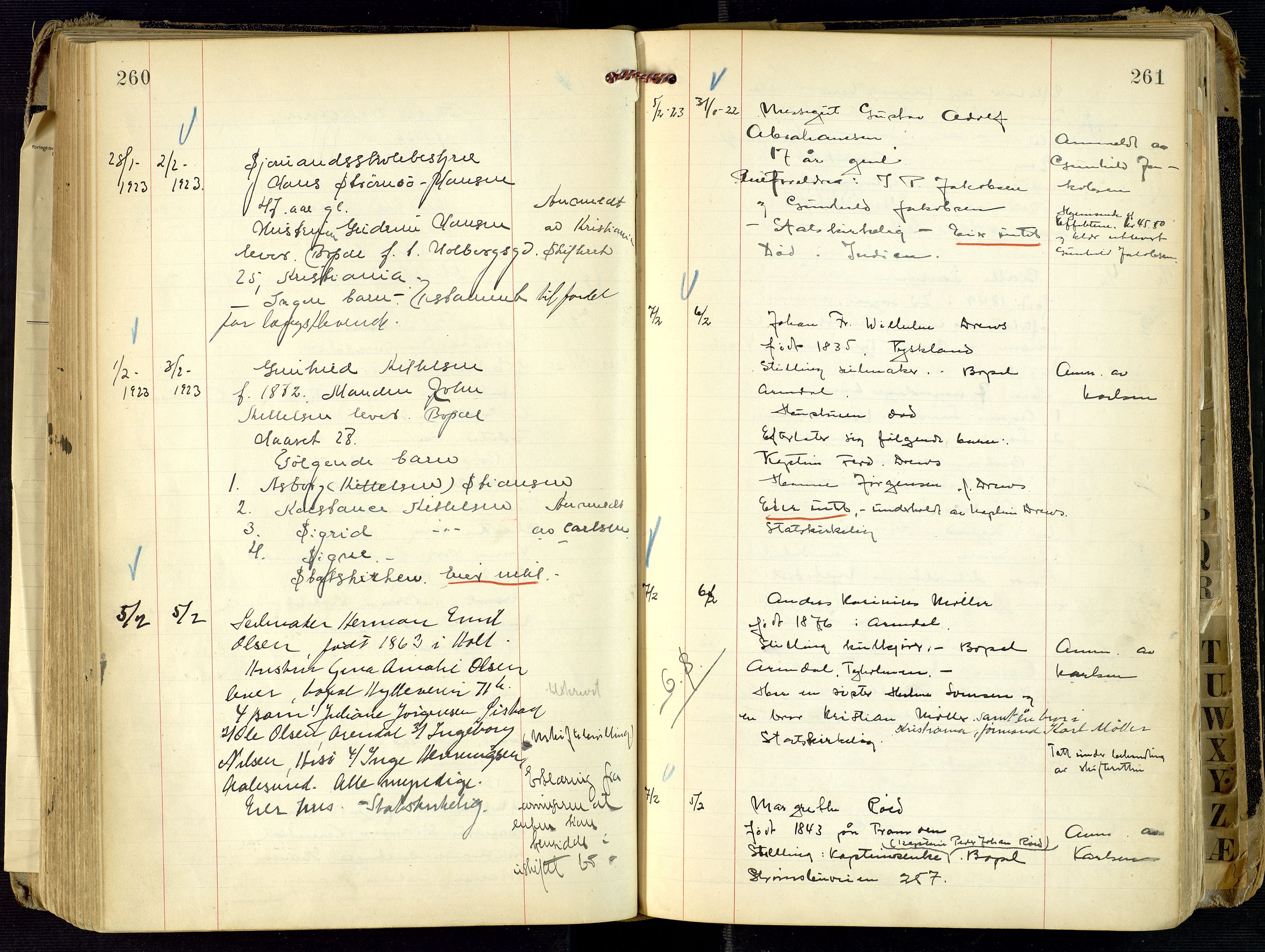 Arendal byfogd, AV/SAK-1222-0001/H/Ha/L0004: Dødsfallsprotokoll, 1917-1926, p. 260-261
