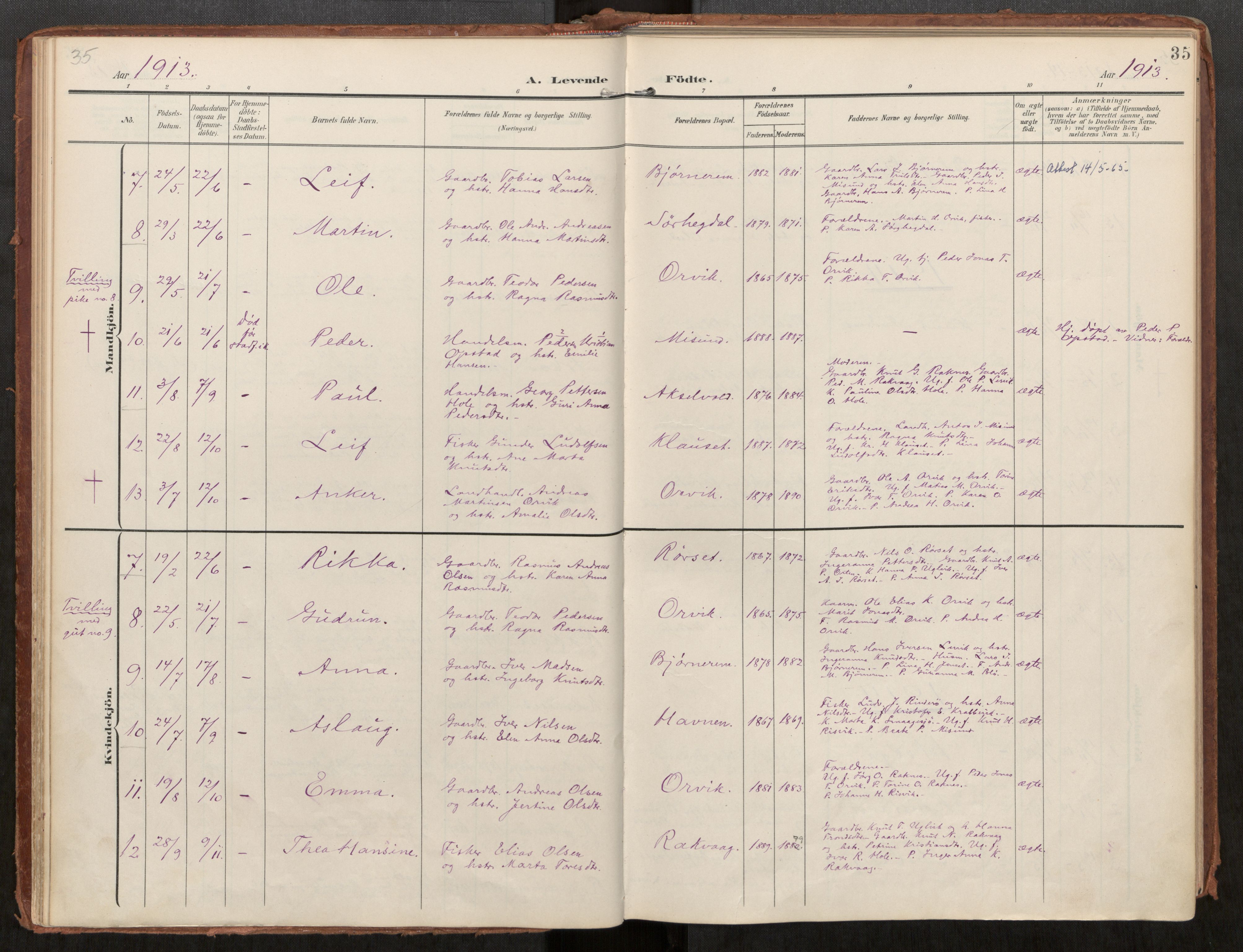 Ministerialprotokoller, klokkerbøker og fødselsregistre - Møre og Romsdal, AV/SAT-A-1454/563/L0740: Parish register (official) no. 563A02, 1903-1923, p. 35