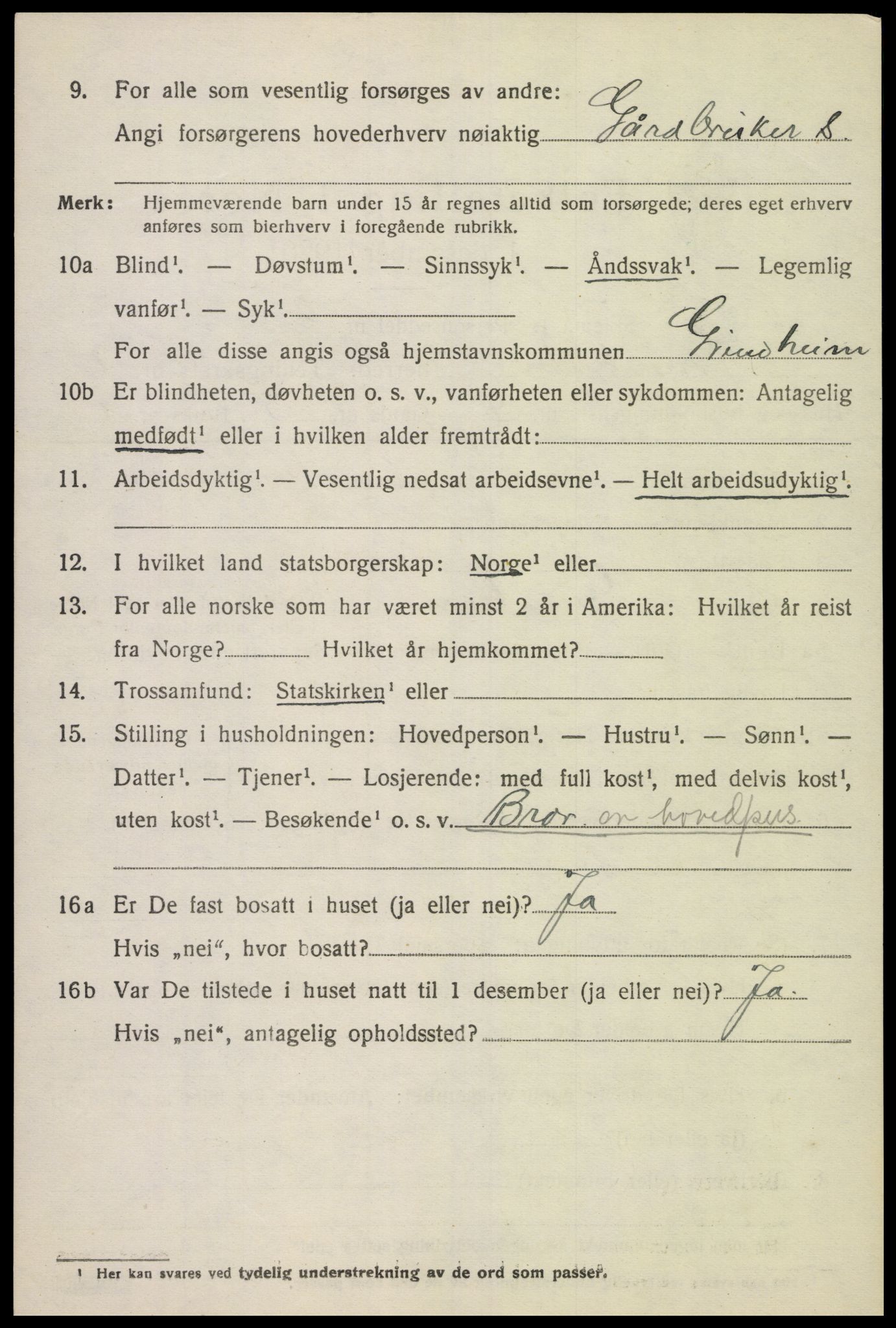 SAK, 1920 census for Grindheim, 1920, p. 1896