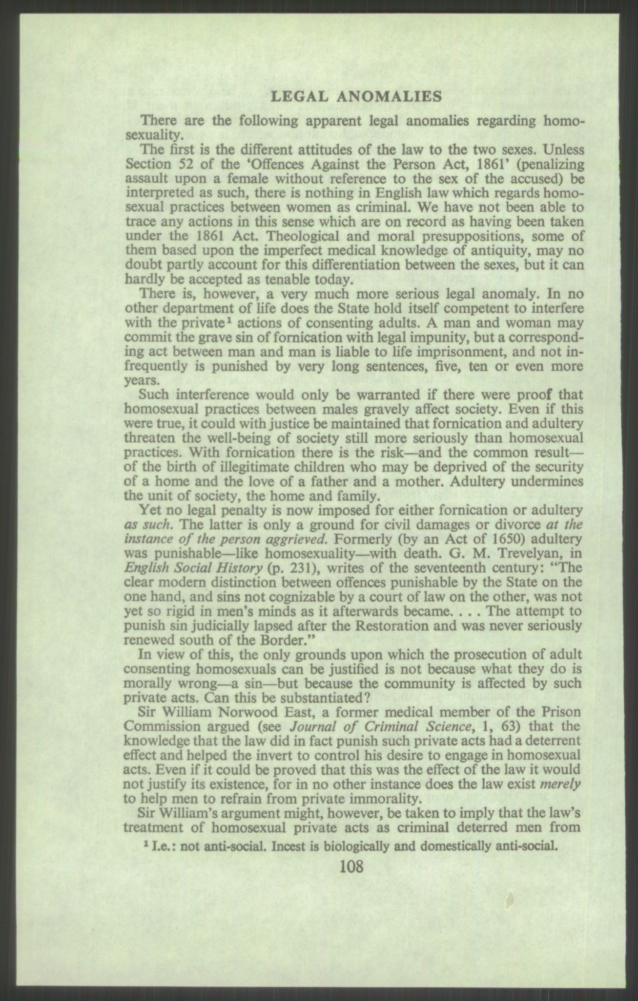 Justisdepartementet, Lovavdelingen, AV/RA-S-3212/D/De/L0029/0001: Straffeloven / Straffelovens revisjon: 5 - Ot. prp. nr.  41 - 1945: Homoseksualiet. 3 mapper, 1956-1970, p. 238