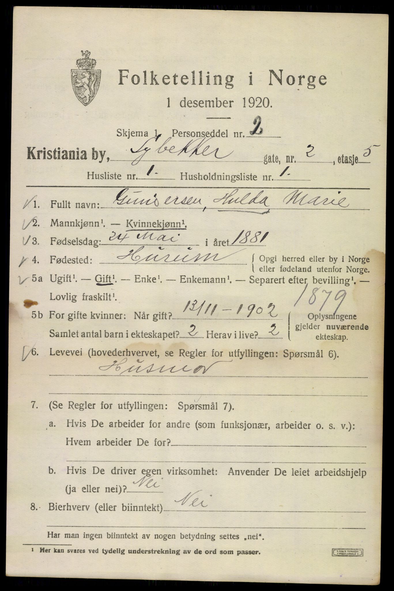 SAO, 1920 census for Kristiania, 1920, p. 366577