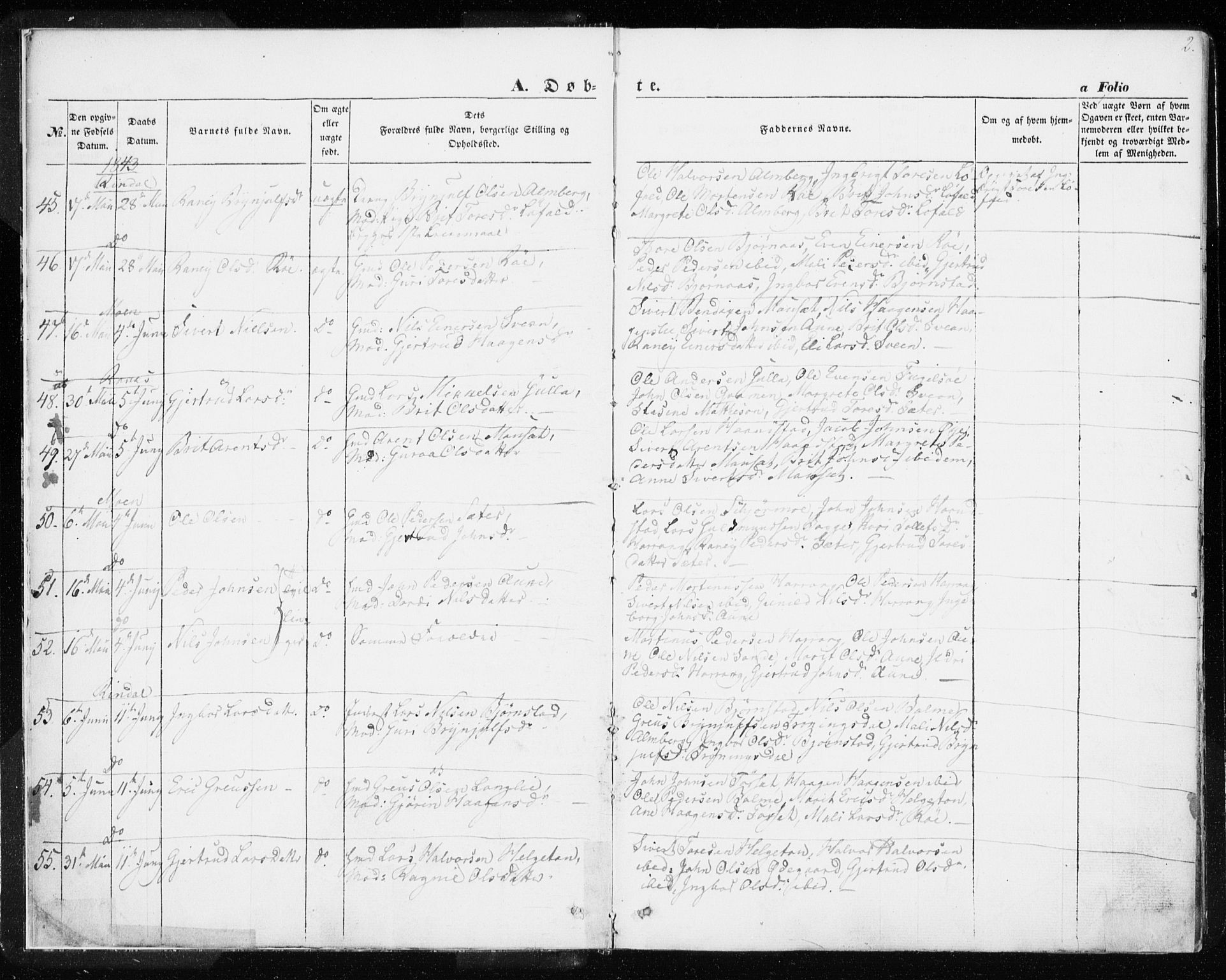 Ministerialprotokoller, klokkerbøker og fødselsregistre - Møre og Romsdal, AV/SAT-A-1454/595/L1043: Parish register (official) no. 595A05, 1843-1851, p. 2