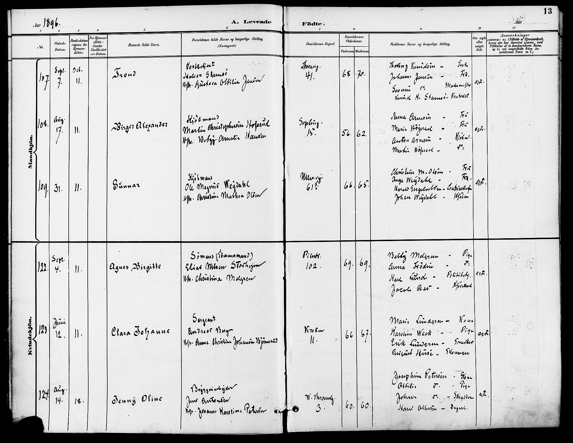 Gamle Aker prestekontor Kirkebøker, AV/SAO-A-10617a/F/L0011: Parish register (official) no. 11, 1896-1901, p. 13