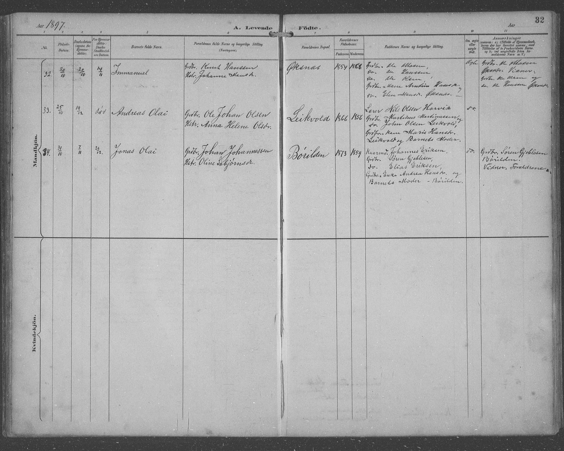 Lindås Sokneprestembete, SAB/A-76701/H/Hab: Parish register (copy) no. C 4, 1894-1910, p. 32