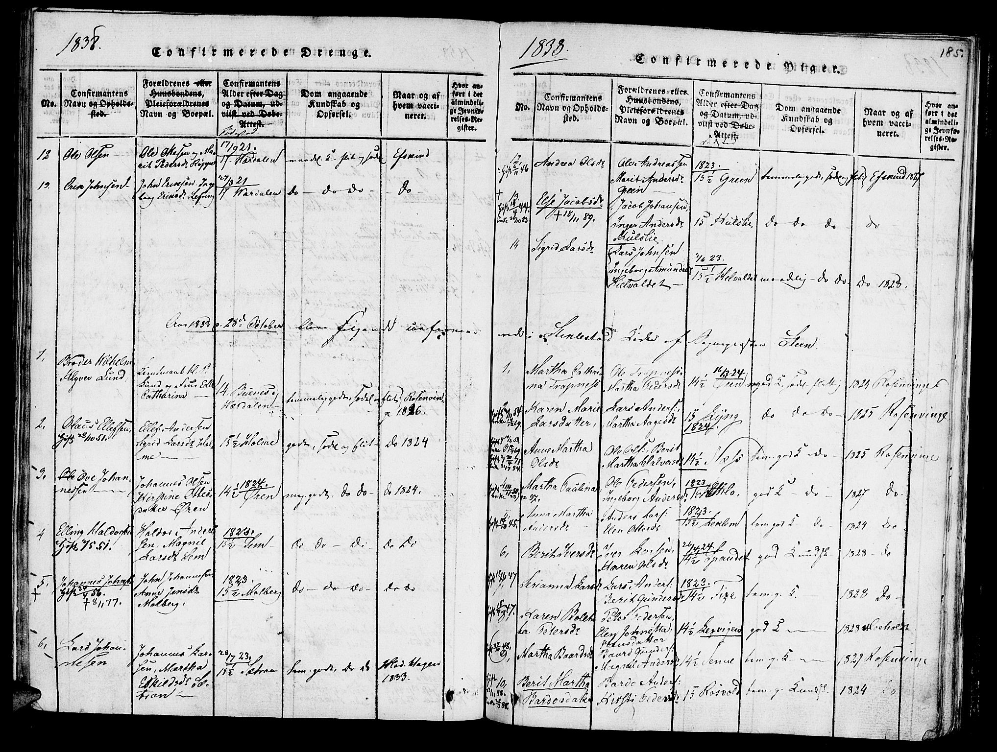 Ministerialprotokoller, klokkerbøker og fødselsregistre - Nord-Trøndelag, SAT/A-1458/723/L0234: Parish register (official) no. 723A05 /1, 1816-1840, p. 185