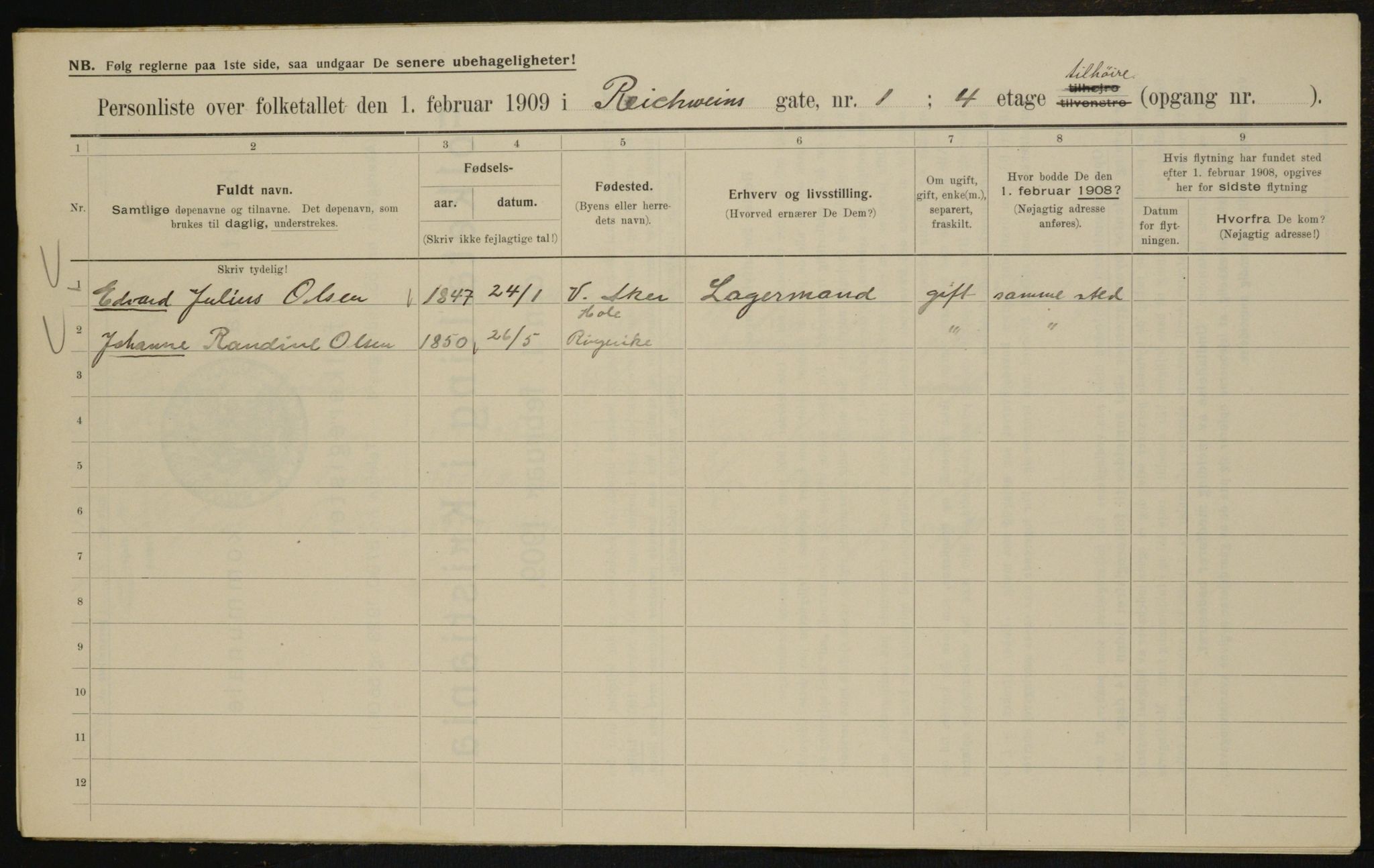 OBA, Municipal Census 1909 for Kristiania, 1909, p. 74935