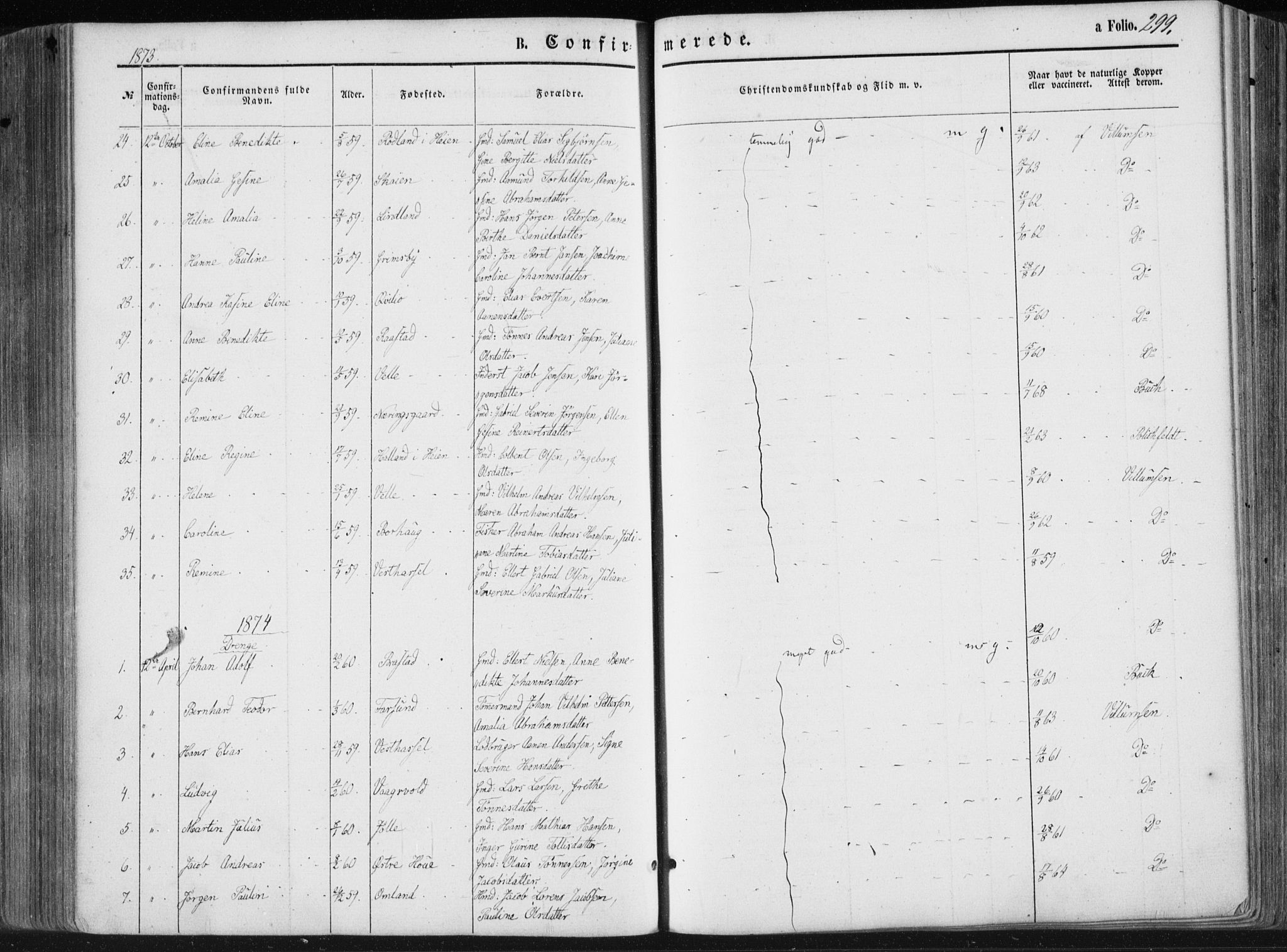 Lista sokneprestkontor, AV/SAK-1111-0027/F/Fa/L0011: Parish register (official) no. A 11, 1861-1878, p. 299