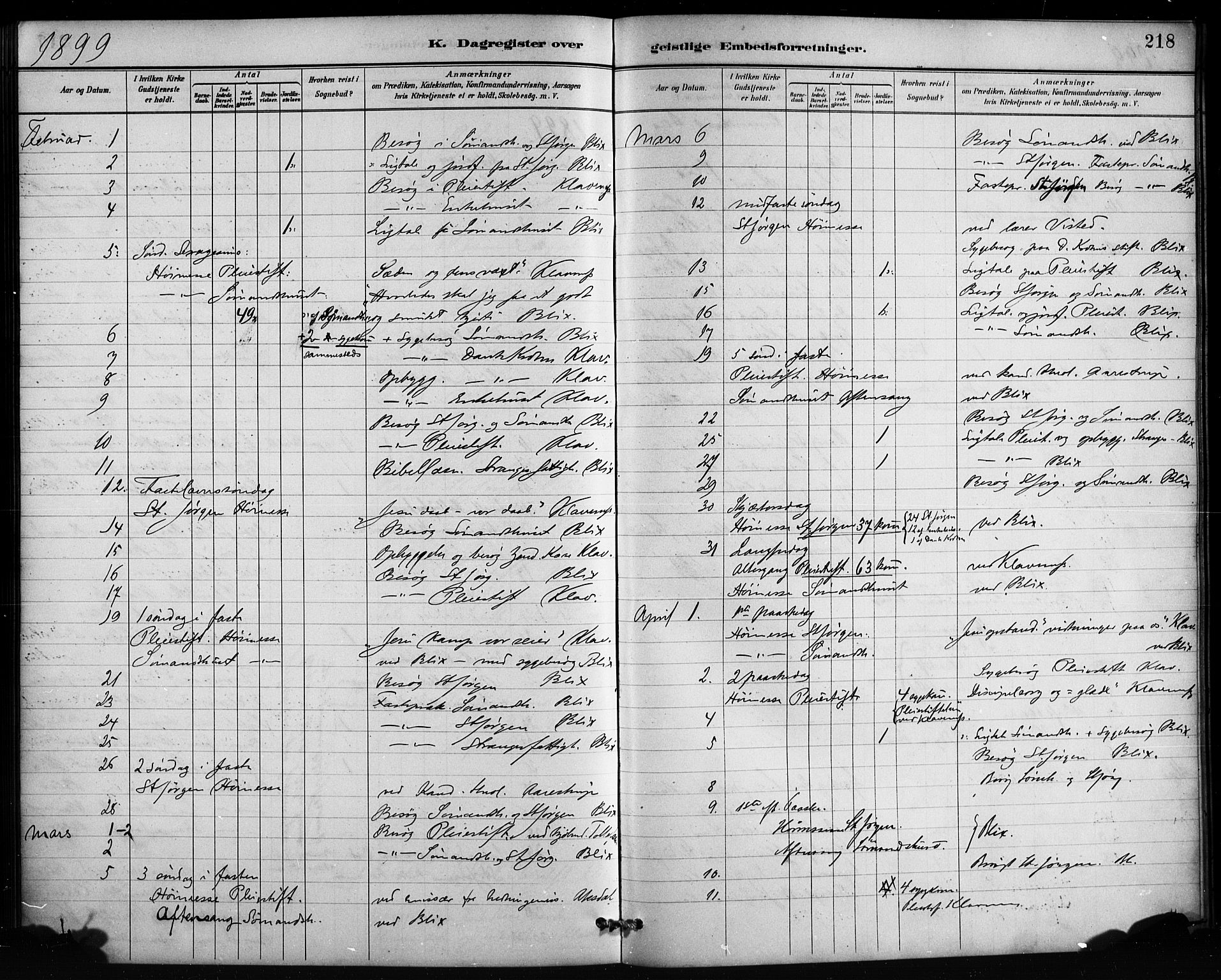 St. Jørgens hospital og Årstad sokneprestembete, AV/SAB-A-99934: Parish register (official) no. A 13, 1886-1906, p. 218