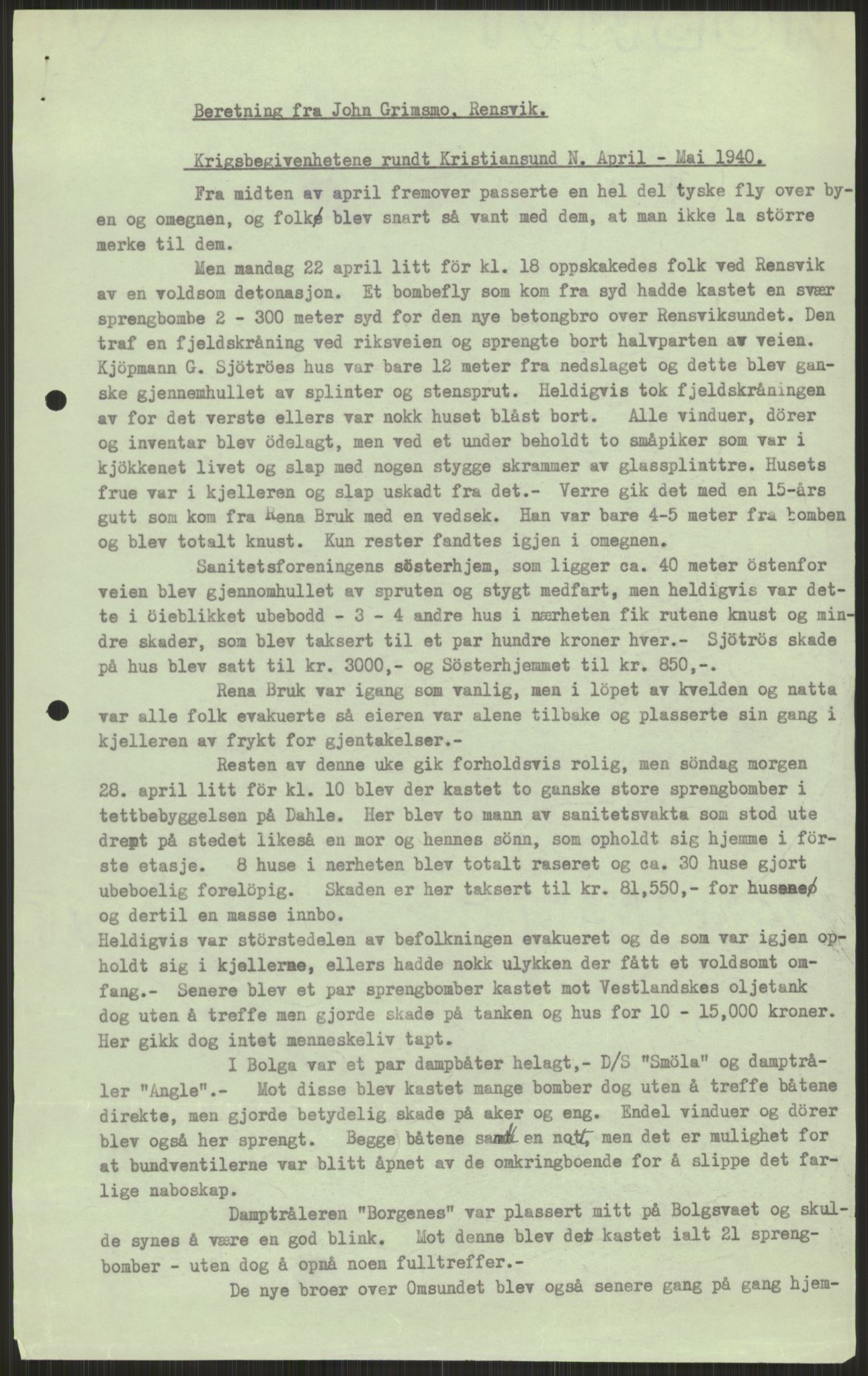 Forsvaret, Forsvarets krigshistoriske avdeling, AV/RA-RAFA-2017/Y/Ya/L0015: II-C-11-31 - Fylkesmenn.  Rapporter om krigsbegivenhetene 1940., 1940, p. 692