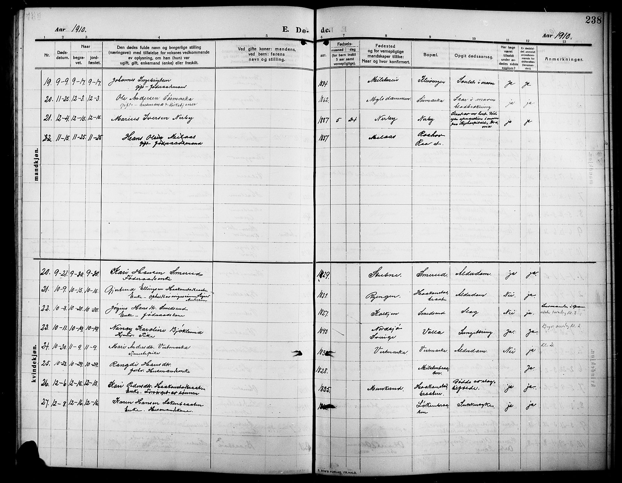 Lunner prestekontor, SAH/PREST-118/H/Ha/Hab/L0001: Parish register (copy) no. 1, 1909-1922, p. 238