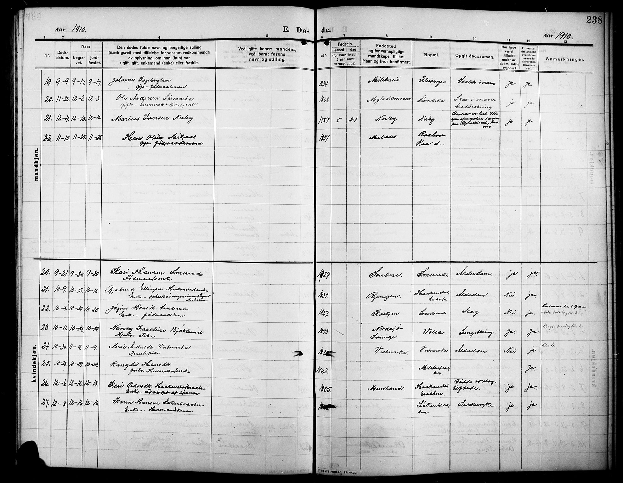 Lunner prestekontor, AV/SAH-PREST-118/H/Ha/Hab/L0001: Parish register (copy) no. 1, 1909-1922, p. 238