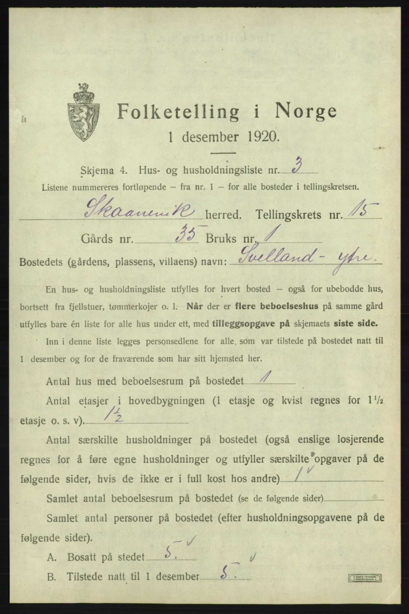 SAB, 1920 census for Skånevik, 1920, p. 1543