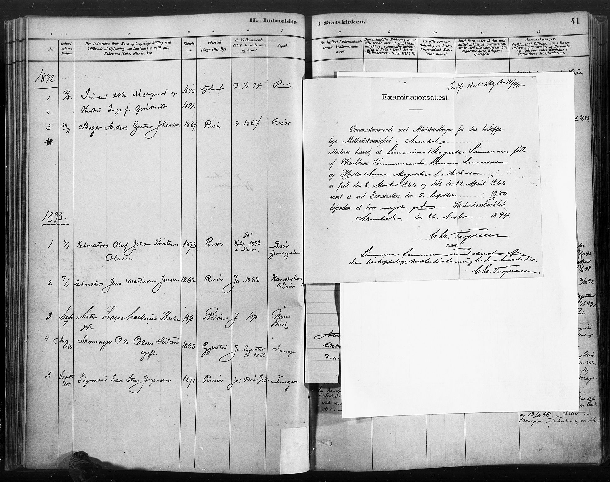 Risør sokneprestkontor, SAK/1111-0035/F/Fa/L0006: Parish register (official) no. A 6, 1883-1908, p. 41