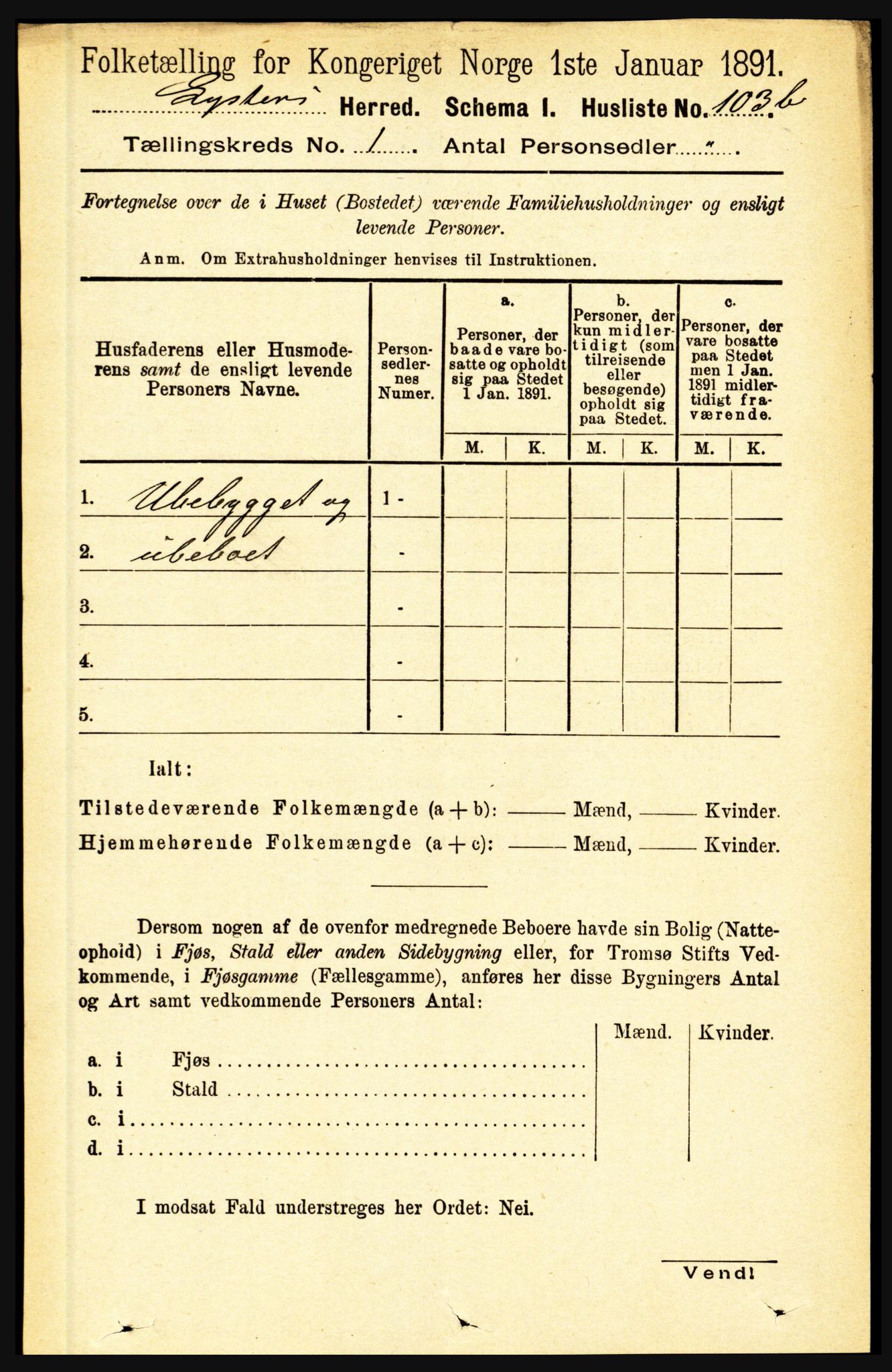 RA, 1891 census for 1426 Luster, 1891, p. 137