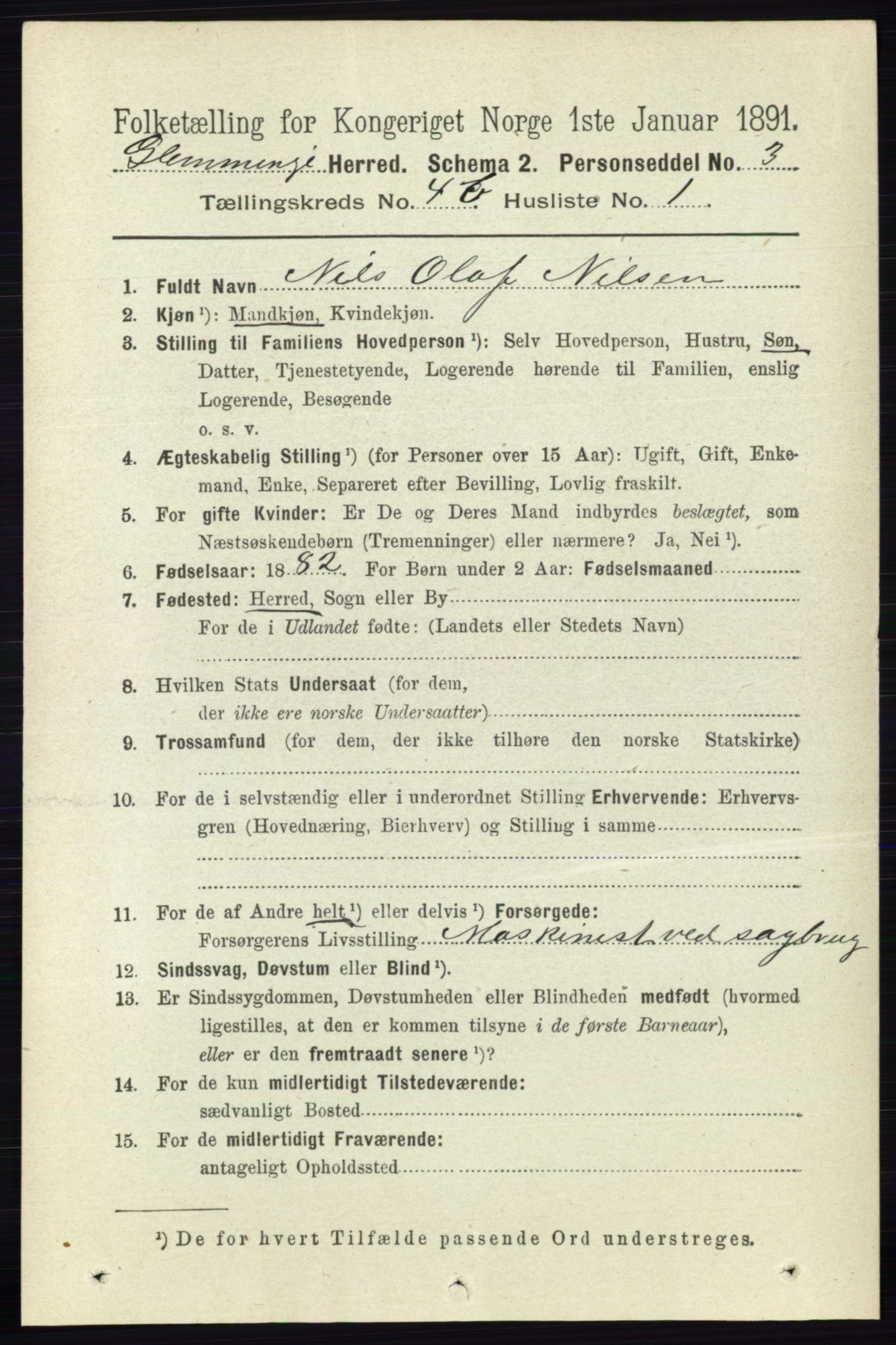 RA, 1891 census for 0132 Glemmen, 1891, p. 4836