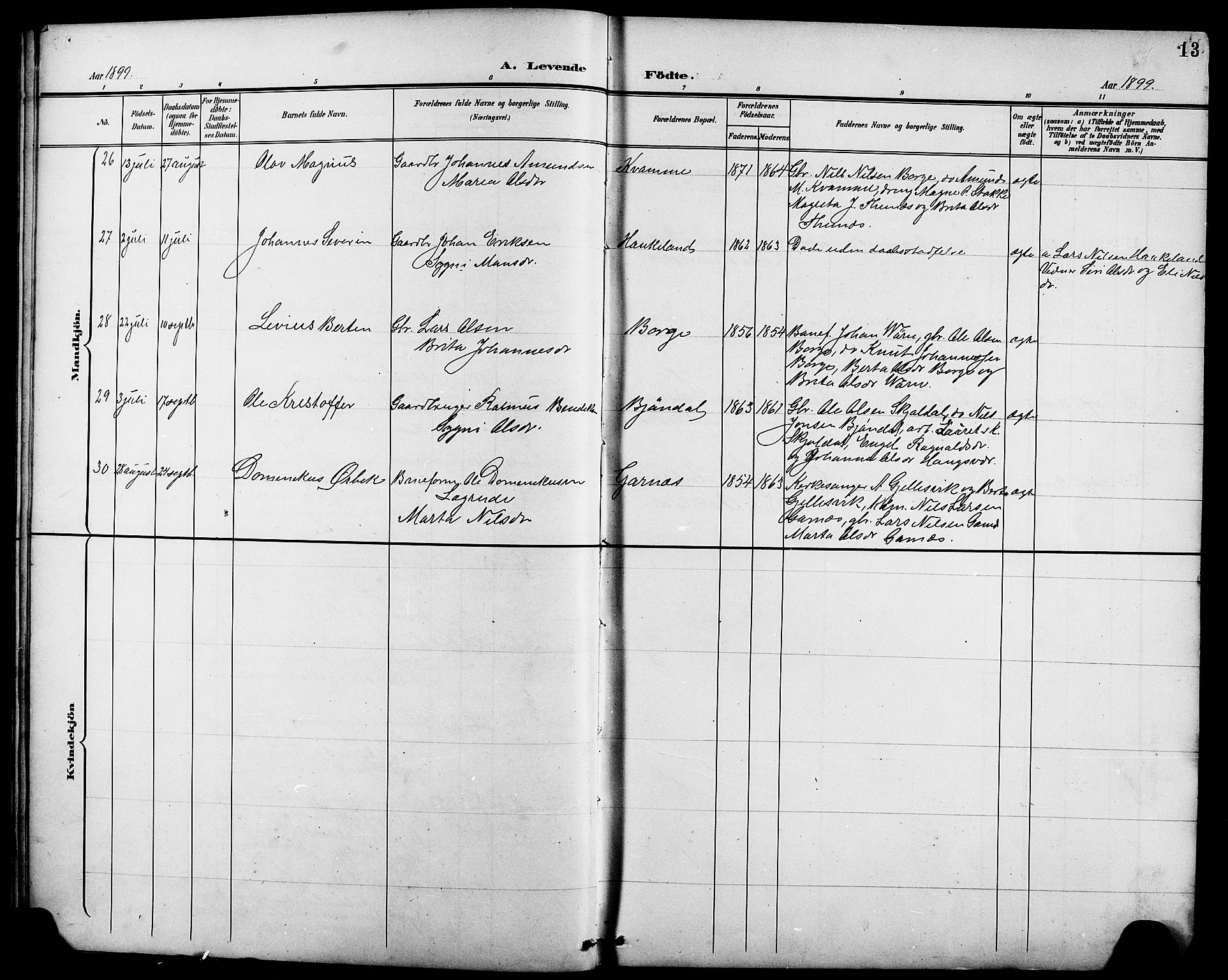 Arna Sokneprestembete, AV/SAB-A-74001/H/Ha/Hab: Parish register (copy) no. A 4, 1898-1910, p. 13