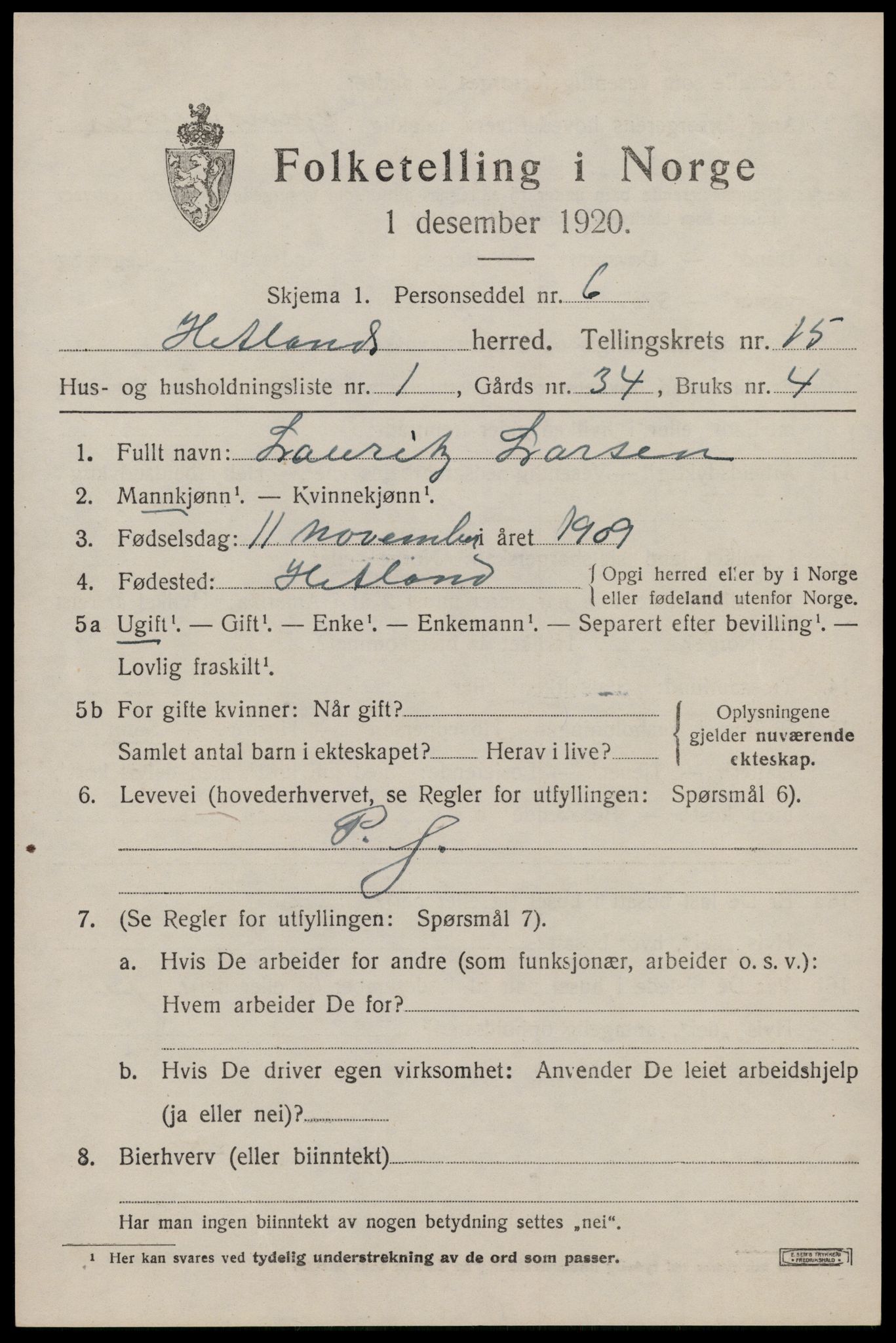 SAST, 1920 census for Hetland, 1920, p. 22817