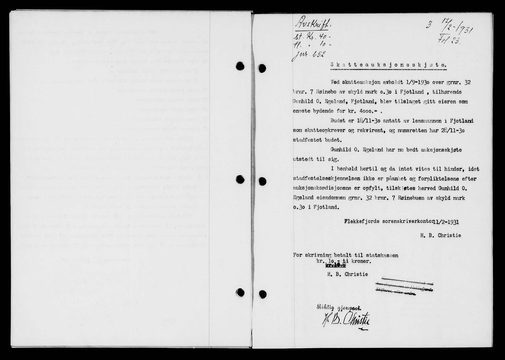 Flekkefjord sorenskriveri, SAK/1221-0001/G/Gb/Gba/L0046: Mortgage book no. 44, 1930-1931, Deed date: 17.02.1931