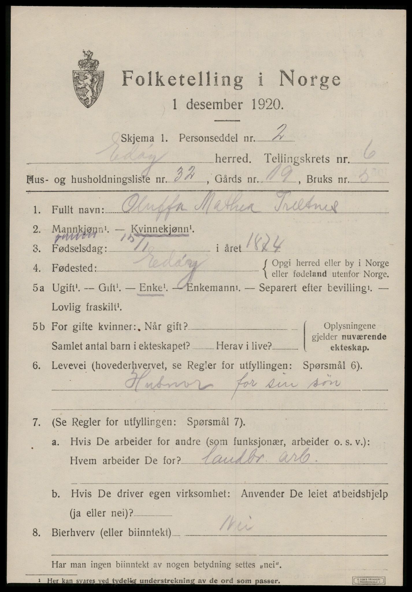 SAT, 1920 census for Edøy, 1920, p. 2196