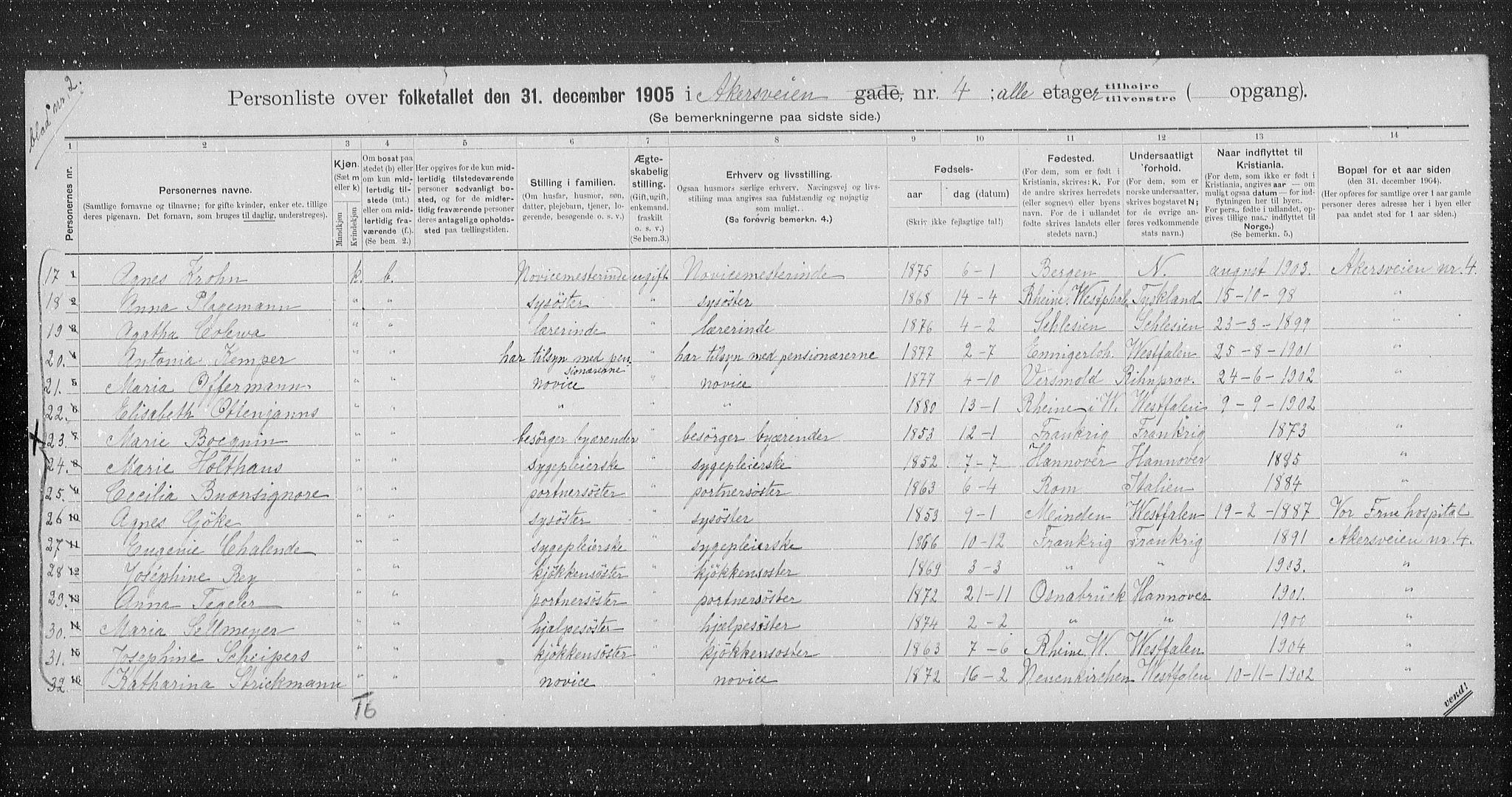 OBA, Municipal Census 1905 for Kristiania, 1905, p. 459