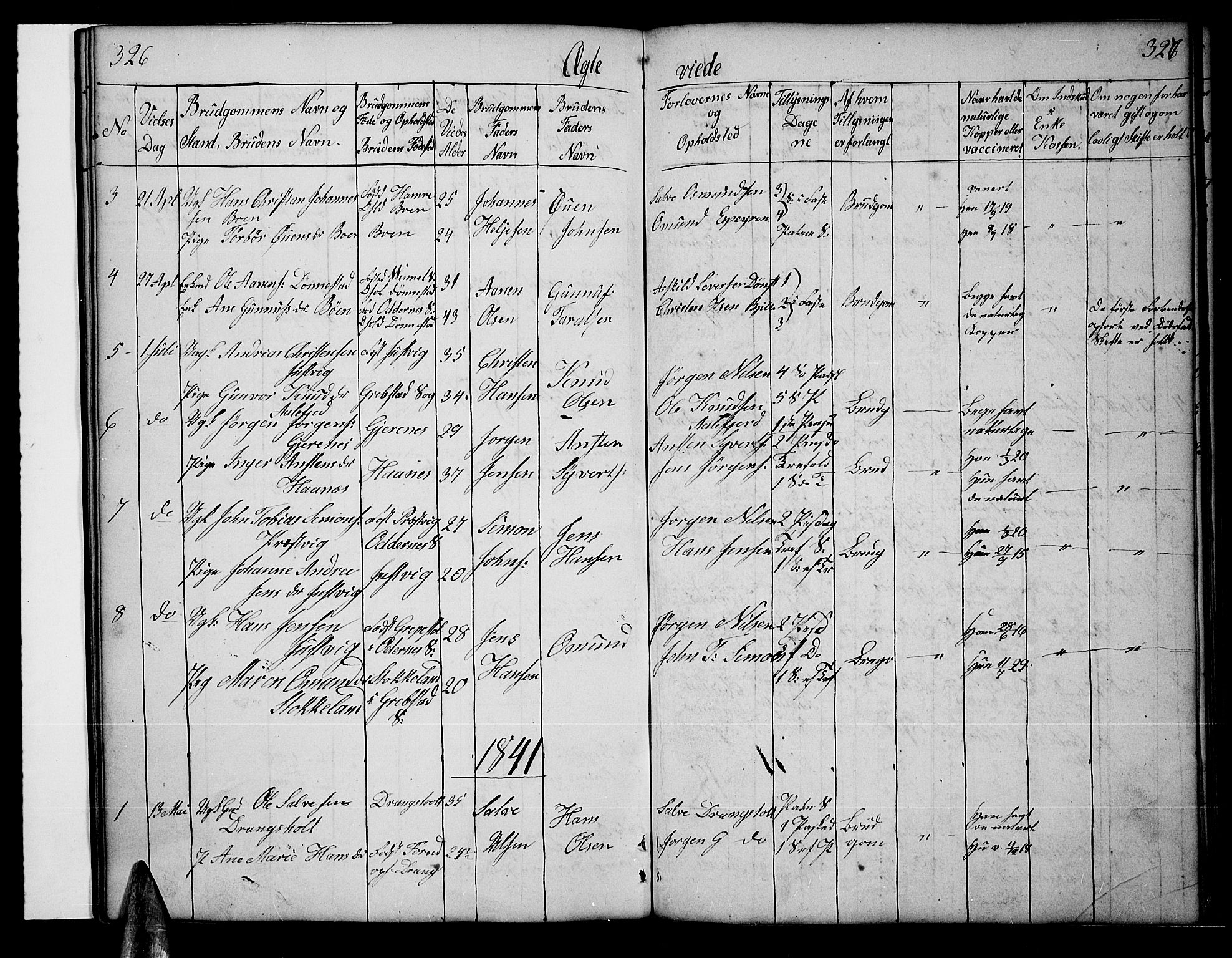 Tveit sokneprestkontor, AV/SAK-1111-0043/F/Fb/L0002: Parish register (copy) no. B 2, 1835-1854, p. 326-327