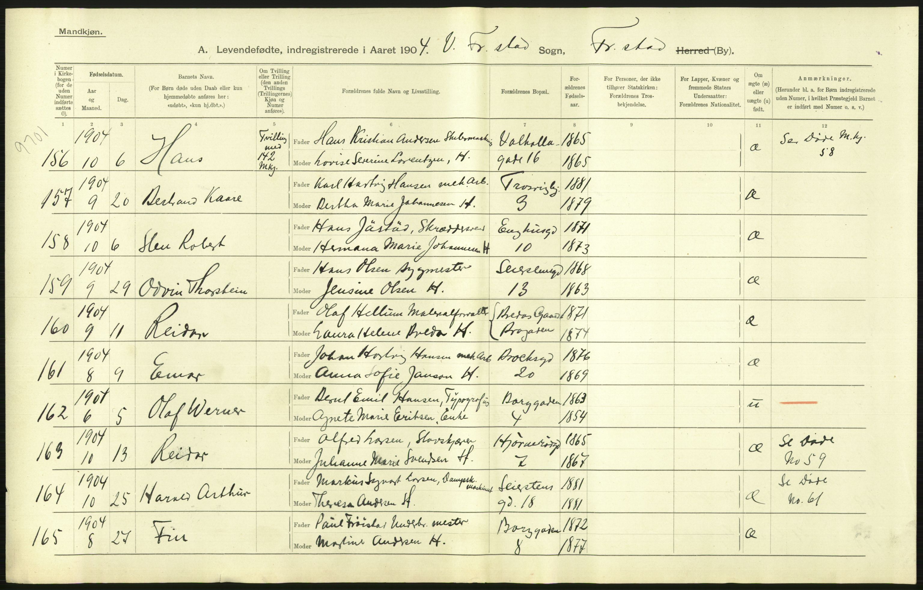 Statistisk sentralbyrå, Sosiodemografiske emner, Befolkning, AV/RA-S-2228/D/Df/Dfa/Dfab/L0001: Smålenenes amt: Fødte, gifte, døde, 1904, p. 25