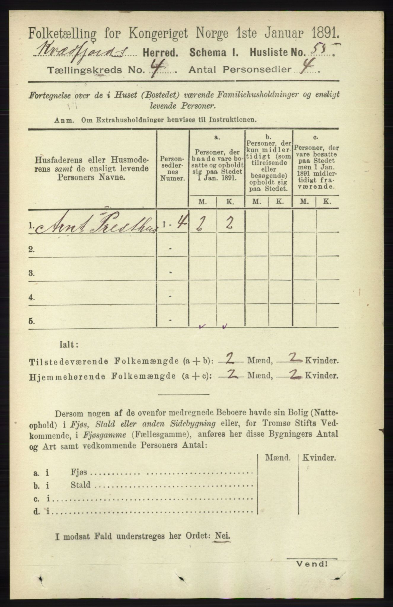 RA, 1891 census for 1911 Kvæfjord, 1891, p. 1804