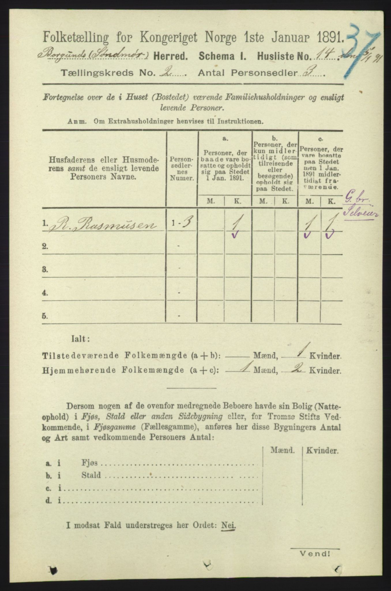 RA, 1891 census for 1531 Borgund, 1891, p. 445
