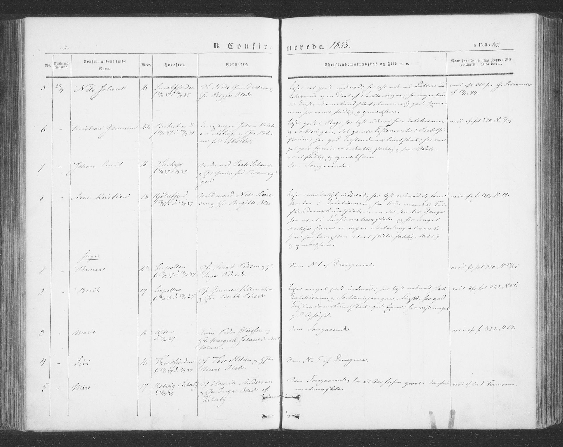 Tana sokneprestkontor, SATØ/S-1334/H/Ha/L0001kirke: Parish register (official) no. 1, 1846-1861, p. 137