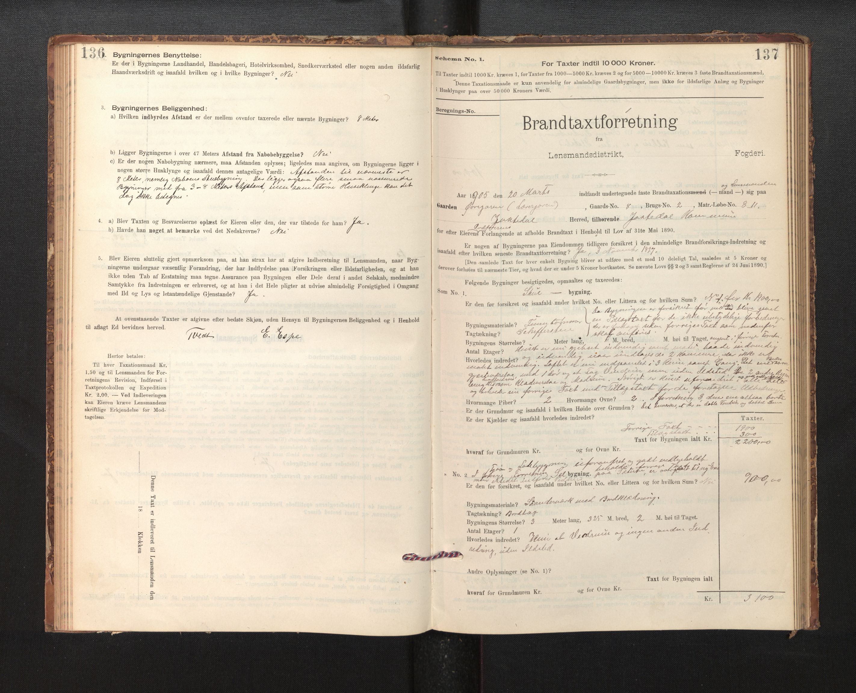 Lensmannen i Jostedal, SAB/A-28601/0012/L0003: Branntakstprotokoll, skjematakst, 1895-1906, p. 136-137