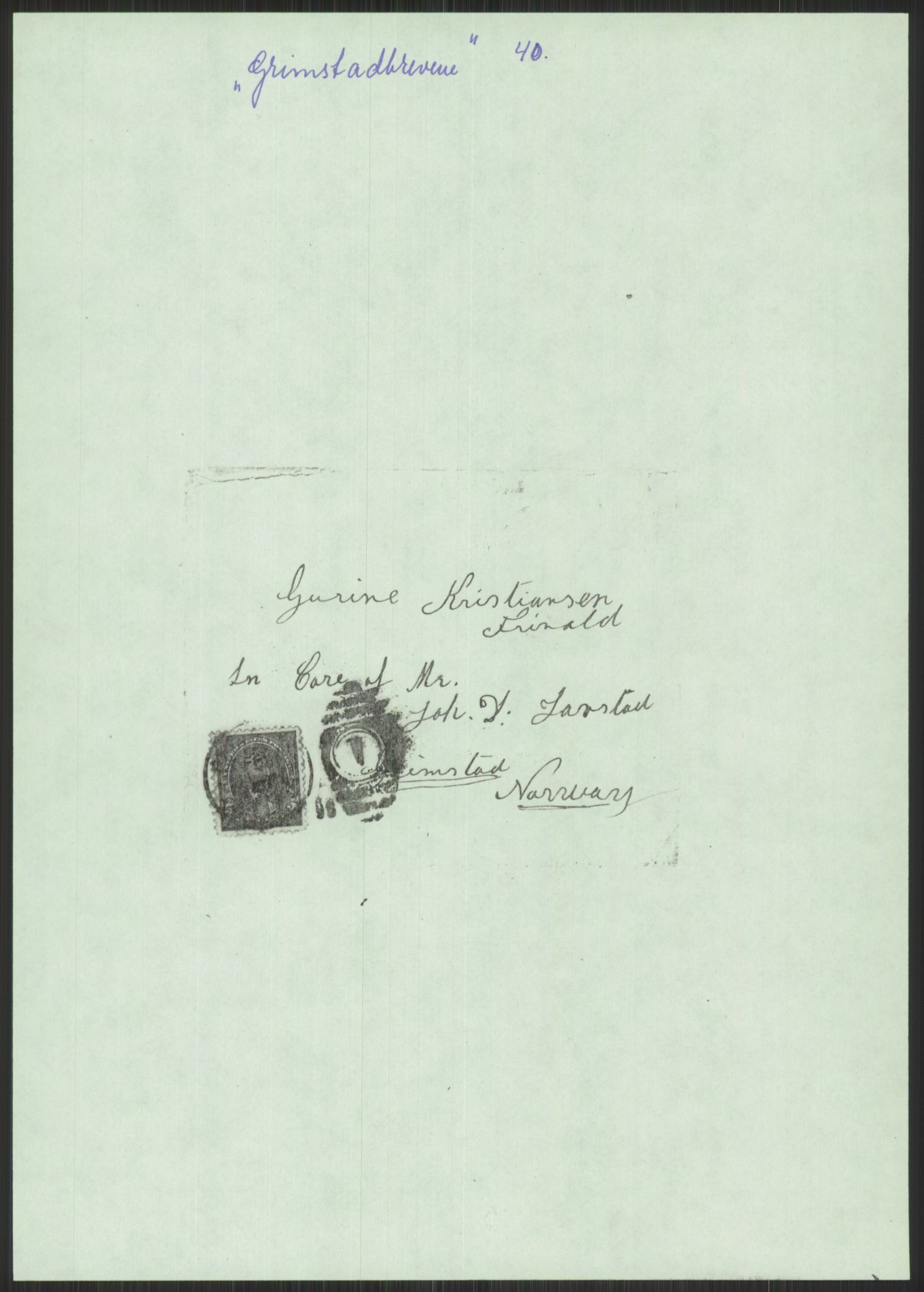 Samlinger til kildeutgivelse, Amerikabrevene, AV/RA-EA-4057/F/L0025: Innlån fra Aust-Agder: Aust-Agder-Arkivet, Grimstadbrevene, 1838-1914, p. 421