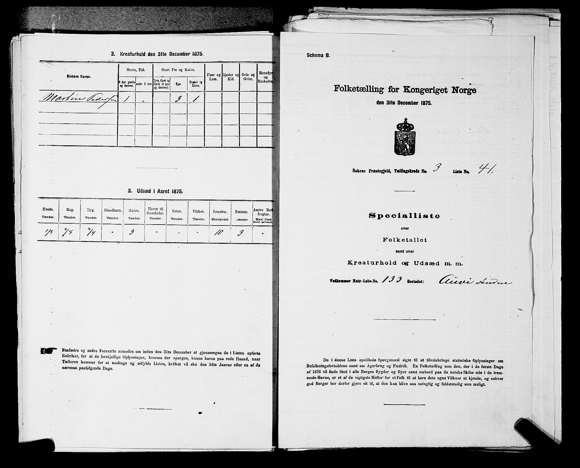 SAKO, 1875 census for 0627P Røyken, 1875, p. 447